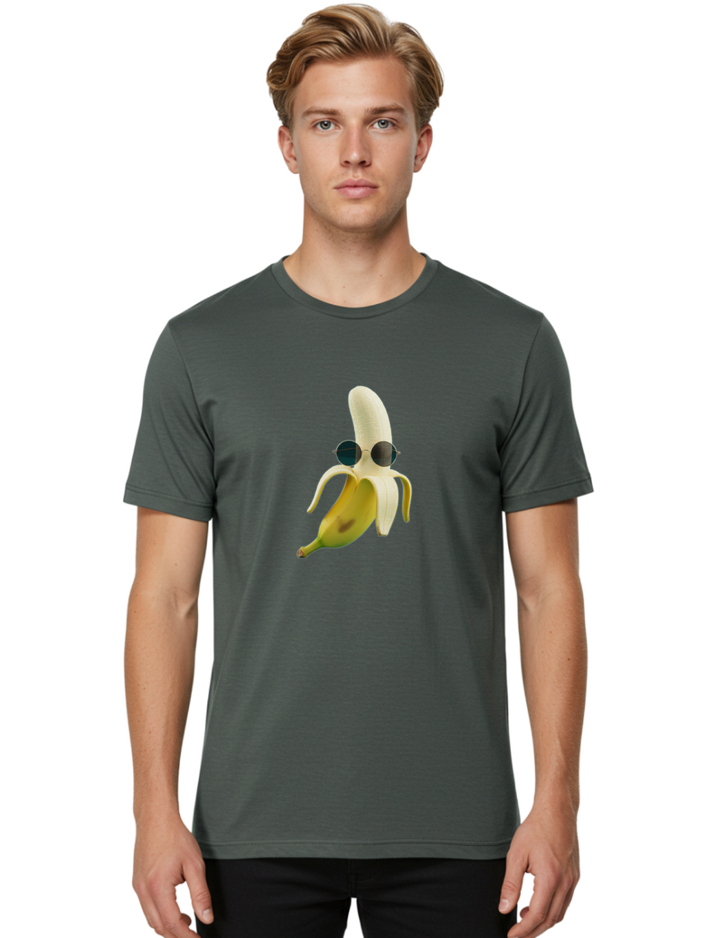 Banana-With-Sunglasses-1 Men'S Graphic Tee, 100% Cotton, Comfortable Casual Summer Wear, Machine Washable, Vintage Camera, Old Camera, Antique Camera, Black Camera, Classic Photography, Photography Equipment, Nostalgic Device, Film Camera, Bak031