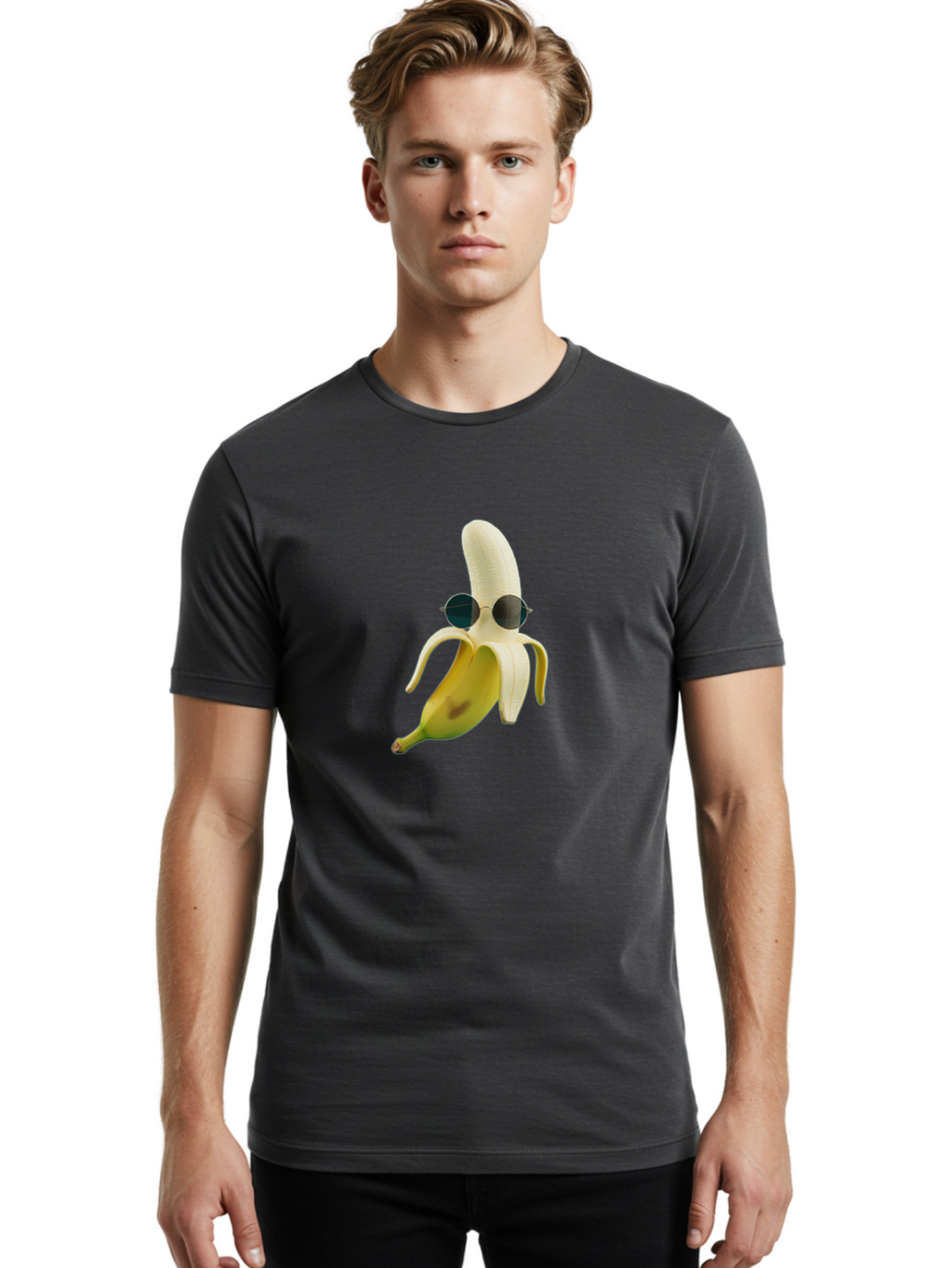 Banana-With-Sunglasses-1 Men'S Graphic Tee, 100% Cotton, Comfortable Casual Summer Wear, Machine Washable, Vintage Camera, Old Camera, Antique Camera, Black Camera, Classic Photography, Photography Equipment, Nostalgic Device, Film Camera, Bak031