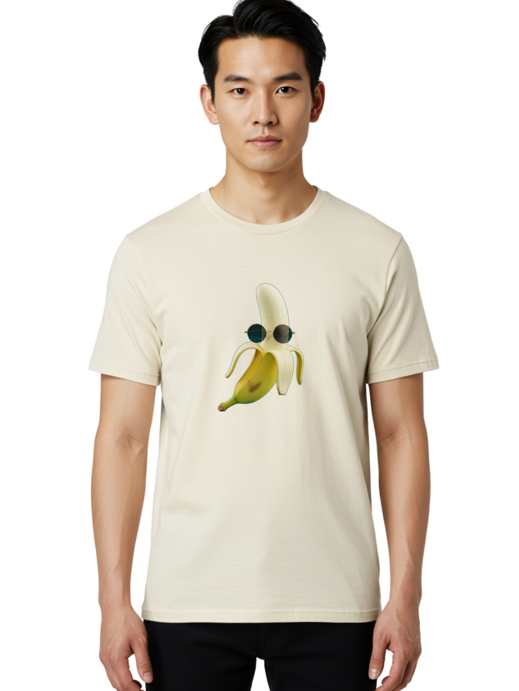 Banana-With-Sunglasses-1 Men'S Graphic Tee, 100% Cotton, Comfortable Casual Summer Wear, Machine Washable, Vintage Camera, Old Camera, Antique Camera, Black Camera, Classic Photography, Photography Equipment, Nostalgic Device, Film Camera, Bak031