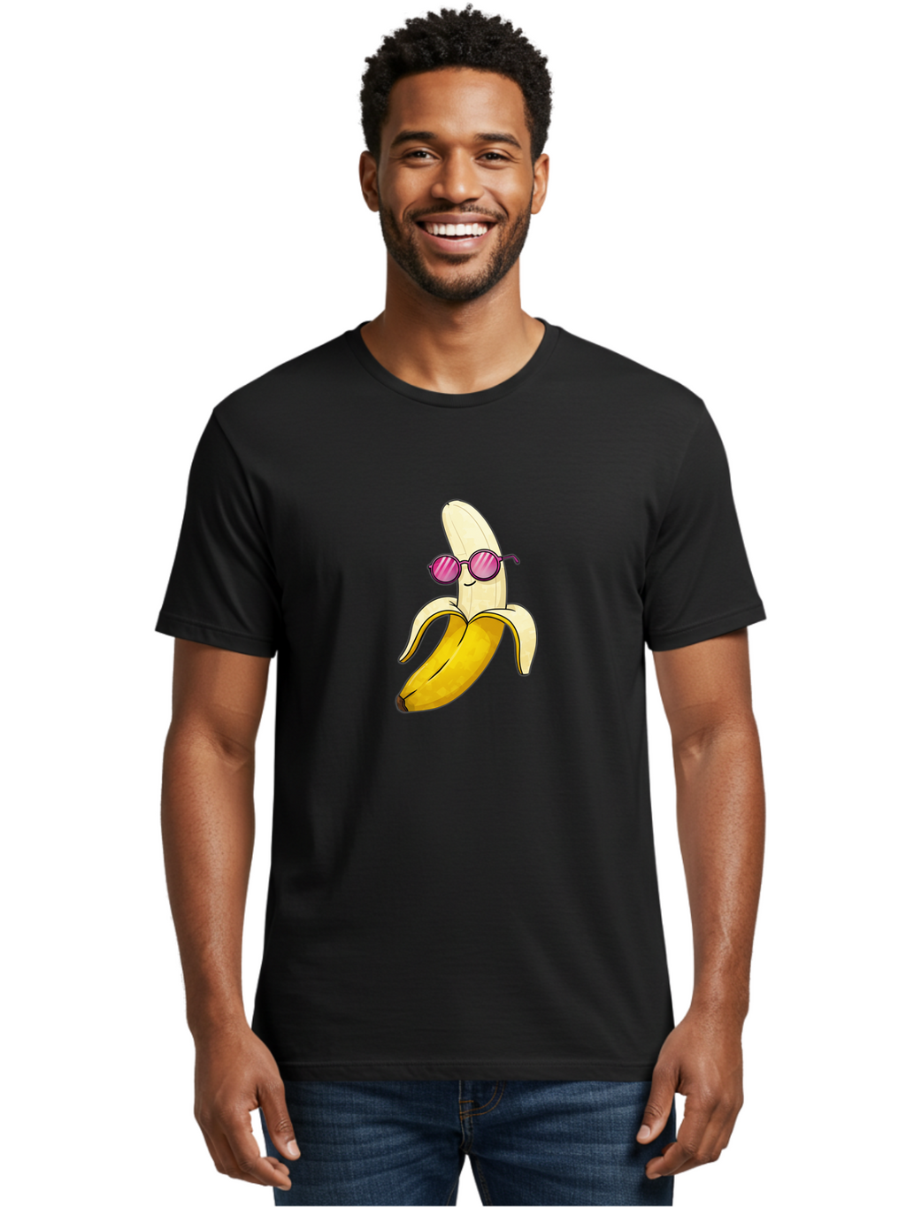 Banana-With-Sunglasses-2 Men'S Graphic Tee, 100% Cotton, Comfortable Casual Summer Wear, Machine Washable, Vintage Camera, Old Camera, Antique Camera, Black Camera, Classic Photography, Photography Equipment, Nostalgic Device, Film Camera, Bak032