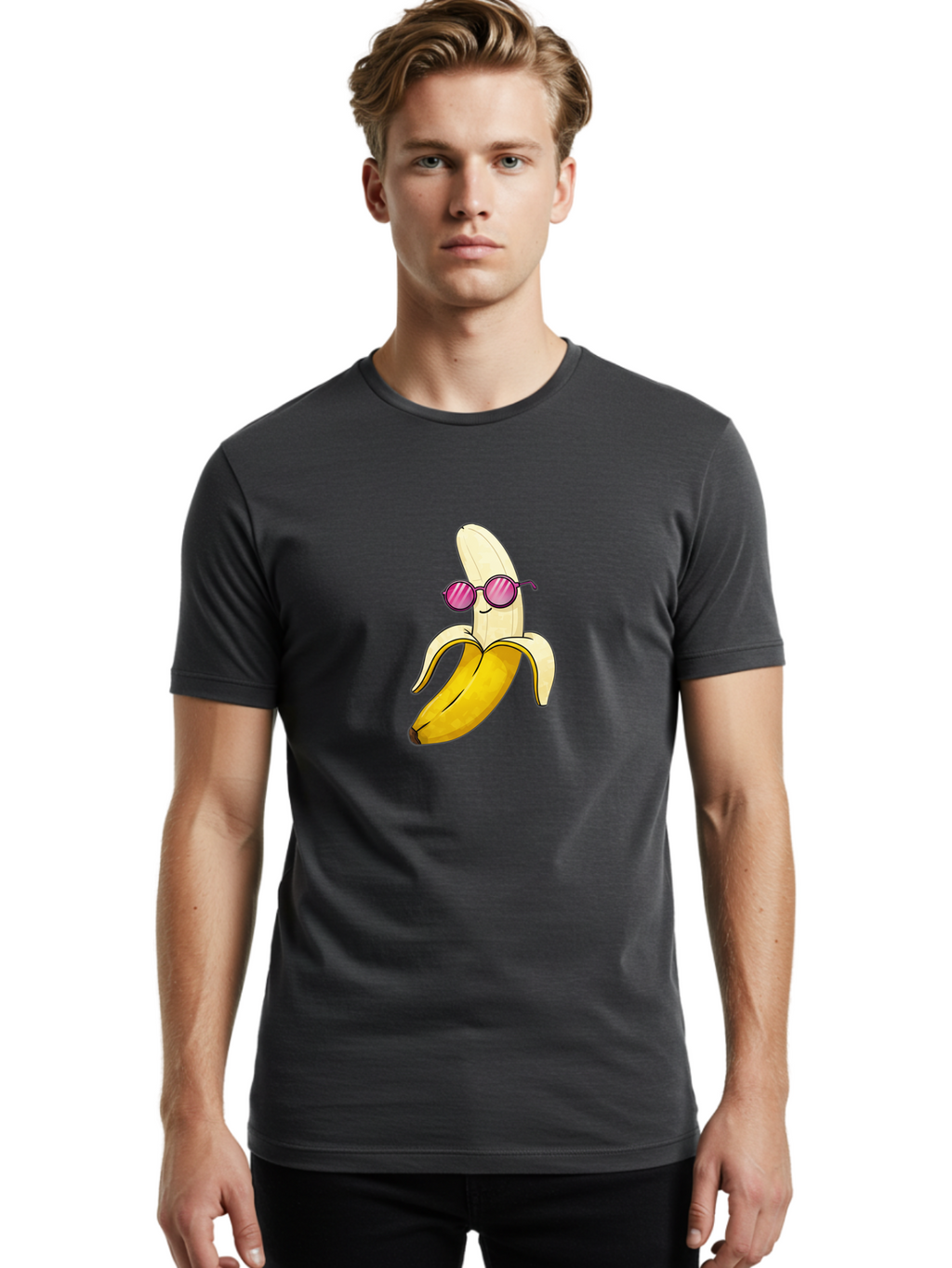 Banana-With-Sunglasses-2 Men'S Graphic Tee, 100% Cotton, Comfortable Casual Summer Wear, Machine Washable, Vintage Camera, Old Camera, Antique Camera, Black Camera, Classic Photography, Photography Equipment, Nostalgic Device, Film Camera, Bak032