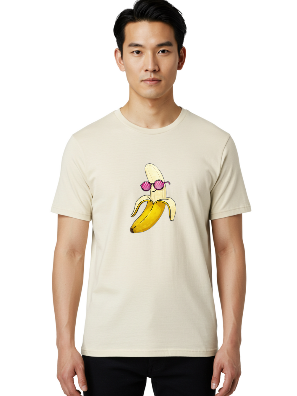 Banana-With-Sunglasses-2 Men'S Graphic Tee, 100% Cotton, Comfortable Casual Summer Wear, Machine Washable, Vintage Camera, Old Camera, Antique Camera, Black Camera, Classic Photography, Photography Equipment, Nostalgic Device, Film Camera, Bak032