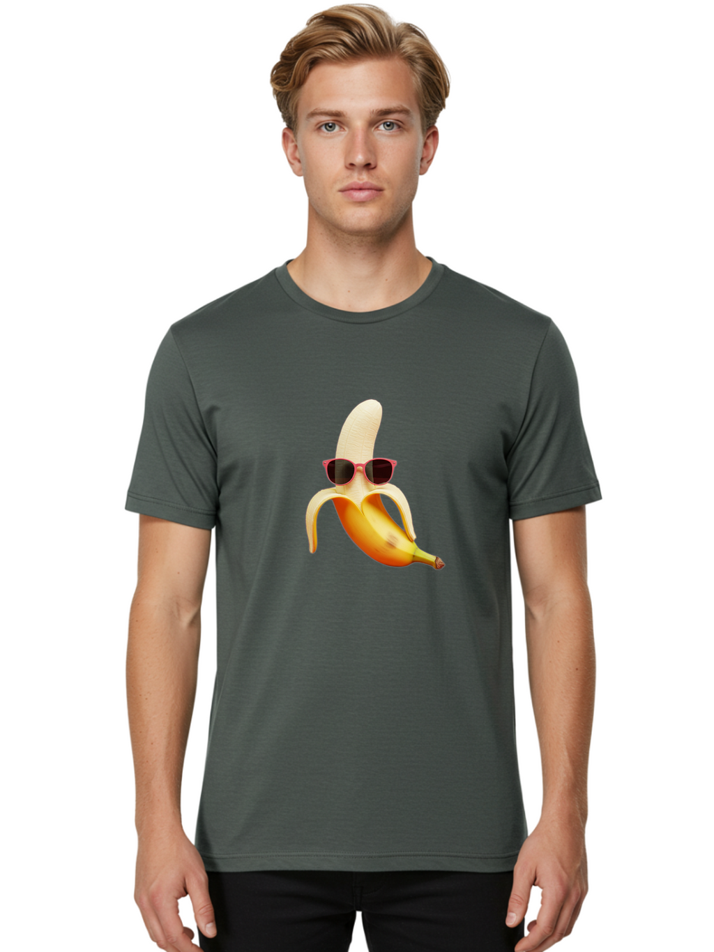 Banana-With-Sunglasses Men'S Graphic Tee, 100% Cotton, Comfortable Casual Summer Wear, Machine Washable, Vintage Camera, Old Camera, Antique Camera, Black Camera, Classic Photography, Photography Equipment, Nostalgic Device, Film Camera, Bak033