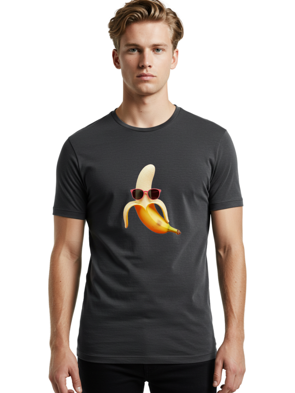 Banana-With-Sunglasses Men'S Graphic Tee, 100% Cotton, Comfortable Casual Summer Wear, Machine Washable, Vintage Camera, Old Camera, Antique Camera, Black Camera, Classic Photography, Photography Equipment, Nostalgic Device, Film Camera, Bak033