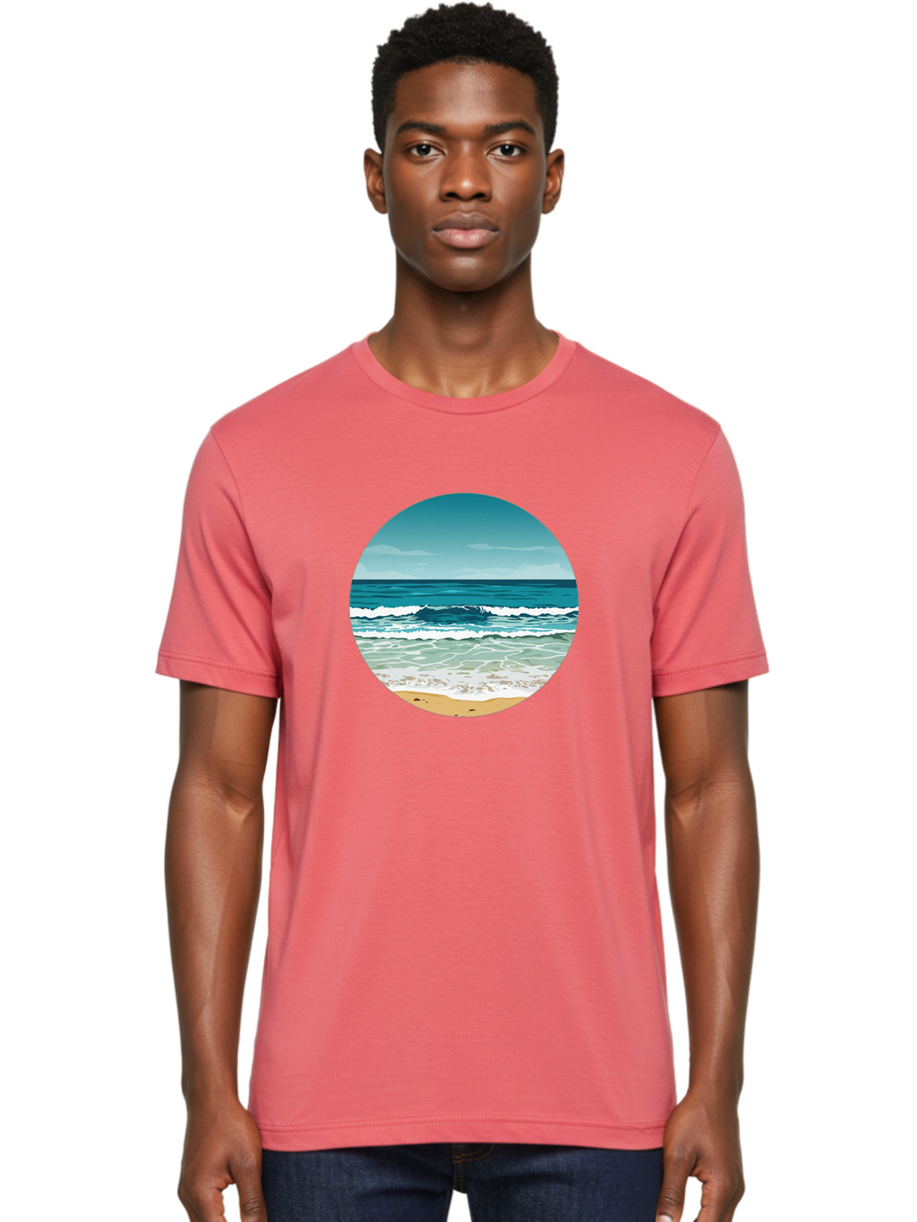 Beach-Scene-1 Men'S Graphic Tee, 100% Cotton, Comfortable Casual Summer Wear, Machine Washable, Vintage Camera, Old Camera, Antique Camera, Black Camera, Classic Photography, Photography Equipment, Nostalgic Device, Film Camera, Camera Art Bak036