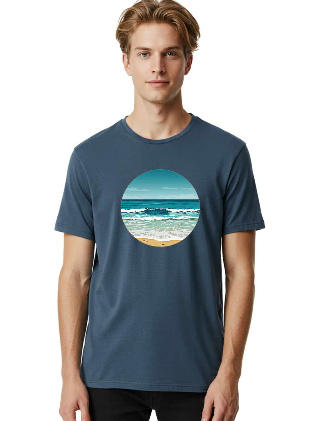 Beach-Scene-1 Men'S Graphic Tee, 100% Cotton, Comfortable Casual Summer Wear, Machine Washable, Vintage Camera, Old Camera, Antique Camera, Black Camera, Classic Photography, Photography Equipment, Nostalgic Device, Film Camera, Camera Art Bak036
