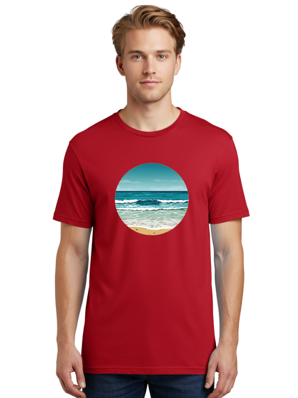 Beach-Scene-1 Men'S Graphic Tee, 100% Cotton, Comfortable Casual Summer Wear, Machine Washable, Vintage Camera, Old Camera, Antique Camera, Black Camera, Classic Photography, Photography Equipment, Nostalgic Device, Film Camera, Camera Art Bak036