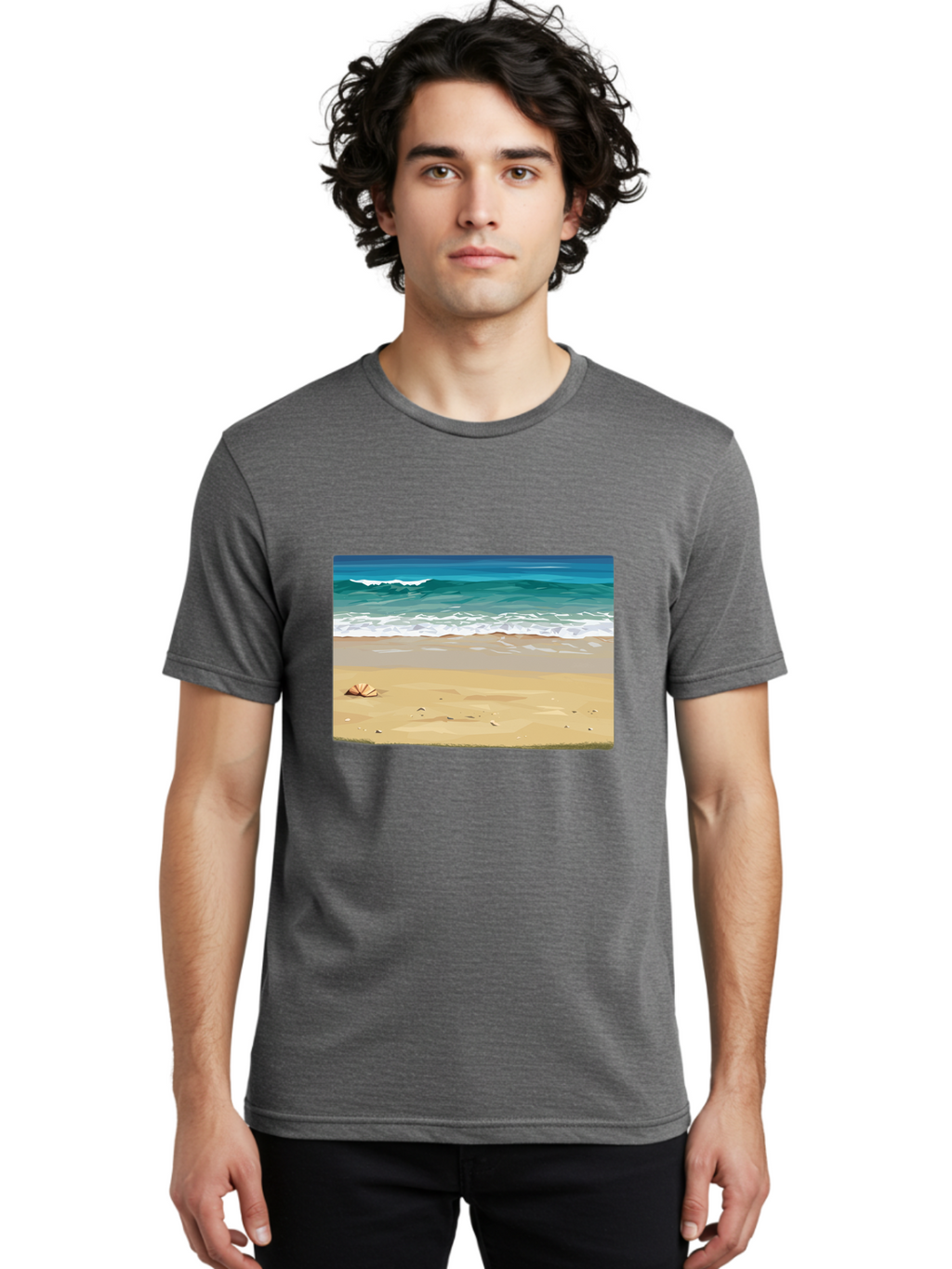 Beach-Scene-2 Men'S Graphic Tee, 100% Cotton, Comfortable Casual Summer Wear, Machine Washable, Vintage Camera, Old Camera, Antique Camera, Black Camera, Classic Photography, Photography Equipment, Nostalgic Device, Film Camera, Camera Art Bak037