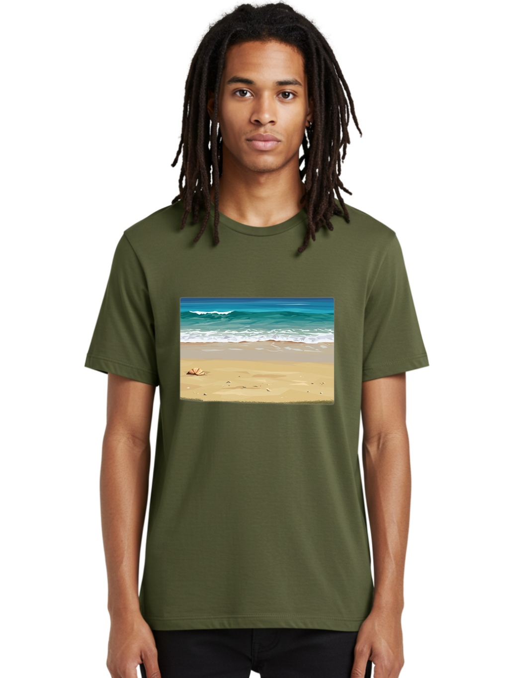 Beach-Scene-2 Men'S Graphic Tee, 100% Cotton, Comfortable Casual Summer Wear, Machine Washable, Vintage Camera, Old Camera, Antique Camera, Black Camera, Classic Photography, Photography Equipment, Nostalgic Device, Film Camera, Camera Art Bak037