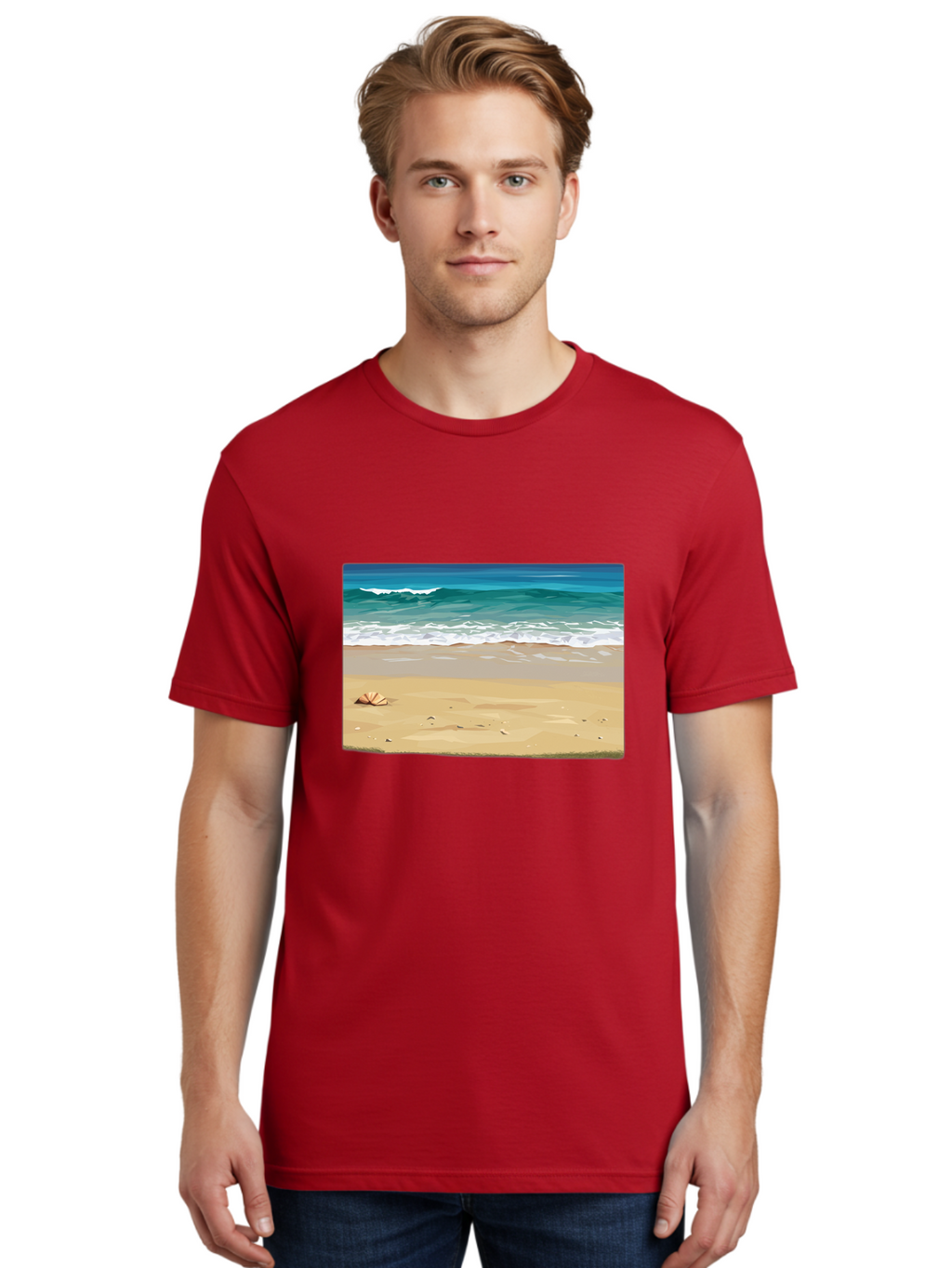 Beach-Scene-2 Men'S Graphic Tee, 100% Cotton, Comfortable Casual Summer Wear, Machine Washable, Vintage Camera, Old Camera, Antique Camera, Black Camera, Classic Photography, Photography Equipment, Nostalgic Device, Film Camera, Camera Art Bak037
