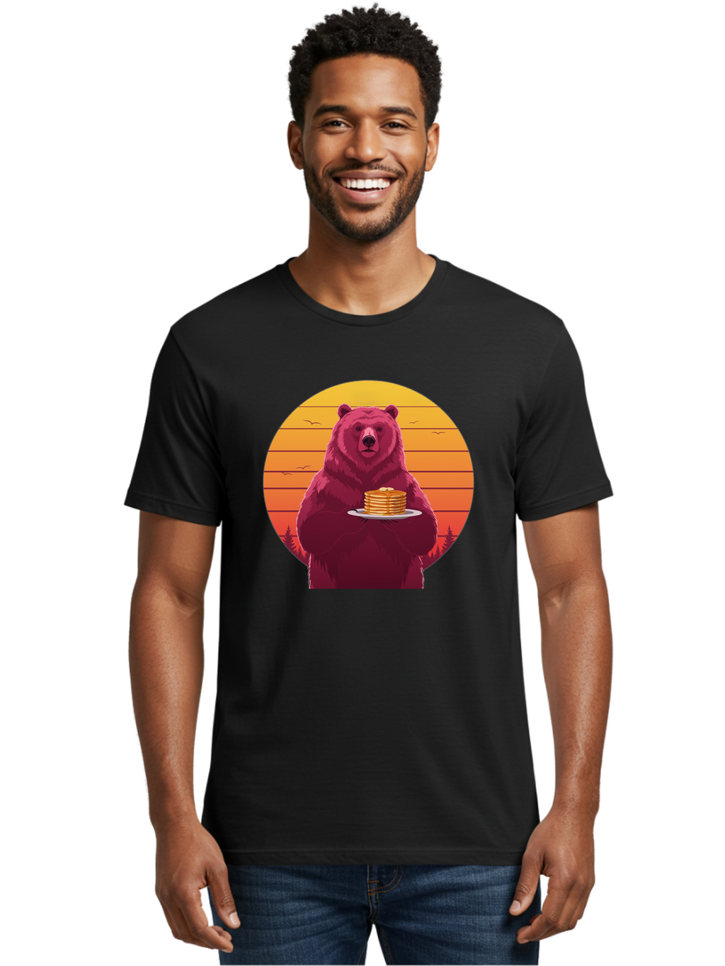 Bear-Holding-Pancakes Men'S Graphic Tee, 100% Cotton, Comfortable Casual Summer Wear, Machine Washable, Vintage Camera, Old Camera, Antique Camera, Black Camera, Classic Photography, Photography Equipment, Nostalgic Device, Film Camera, Bak041