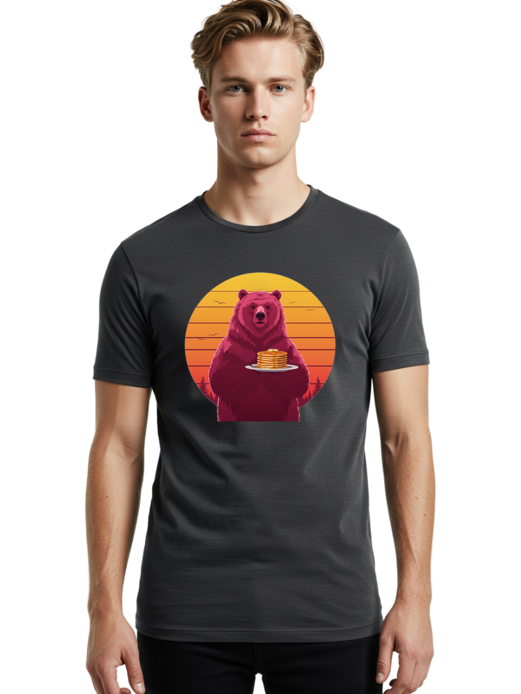 Bear-Holding-Pancakes Men'S Graphic Tee, 100% Cotton, Comfortable Casual Summer Wear, Machine Washable, Vintage Camera, Old Camera, Antique Camera, Black Camera, Classic Photography, Photography Equipment, Nostalgic Device, Film Camera, Bak041