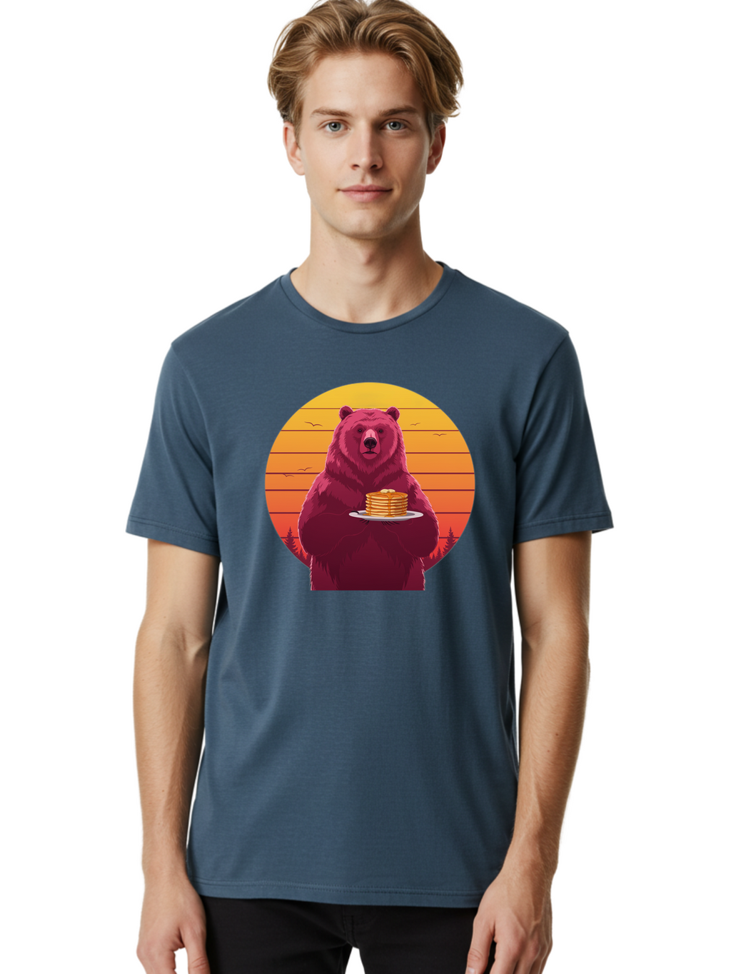 Bear-Holding-Pancakes Men'S Graphic Tee, 100% Cotton, Comfortable Casual Summer Wear, Machine Washable, Vintage Camera, Old Camera, Antique Camera, Black Camera, Classic Photography, Photography Equipment, Nostalgic Device, Film Camera, Bak041