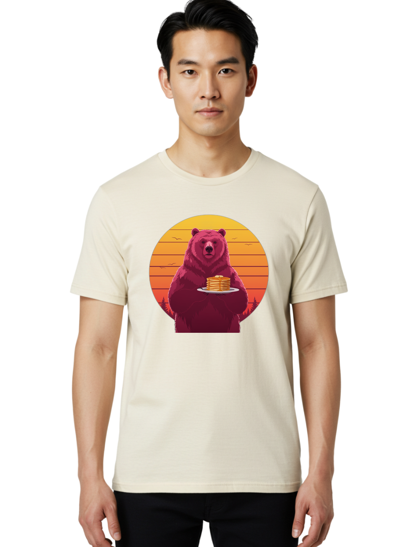 Bear-Holding-Pancakes Men'S Graphic Tee, 100% Cotton, Comfortable Casual Summer Wear, Machine Washable, Vintage Camera, Old Camera, Antique Camera, Black Camera, Classic Photography, Photography Equipment, Nostalgic Device, Film Camera, Bak041
