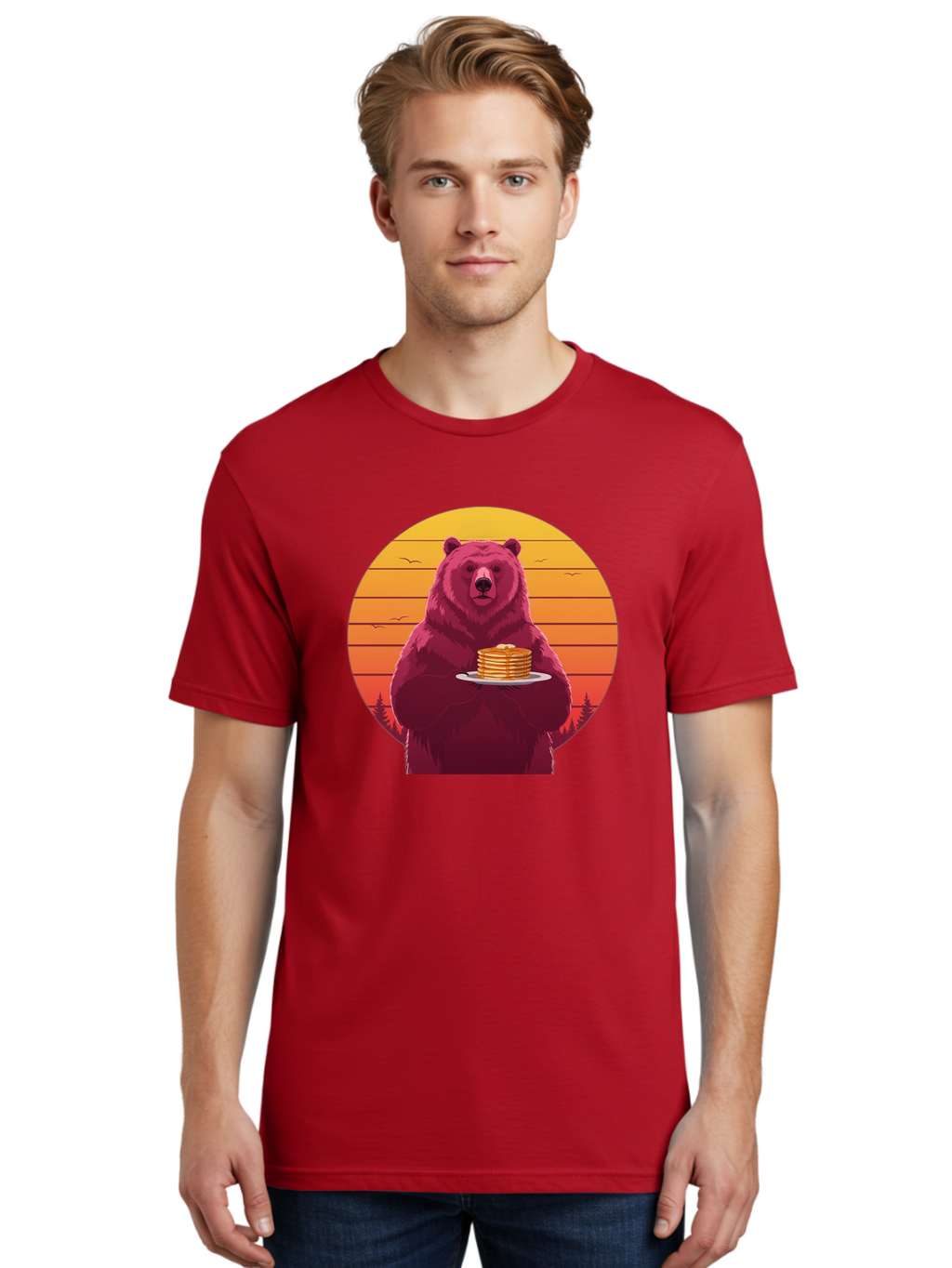 Bear-Holding-Pancakes Men'S Graphic Tee, 100% Cotton, Comfortable Casual Summer Wear, Machine Washable, Vintage Camera, Old Camera, Antique Camera, Black Camera, Classic Photography, Photography Equipment, Nostalgic Device, Film Camera, Bak041