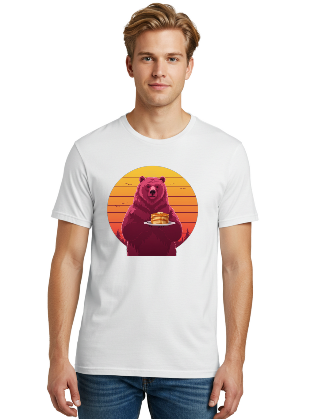 Bear-Holding-Pancakes Men'S Graphic Tee, 100% Cotton, Comfortable Casual Summer Wear, Machine Washable, Vintage Camera, Old Camera, Antique Camera, Black Camera, Classic Photography, Photography Equipment, Nostalgic Device, Film Camera, Bak041