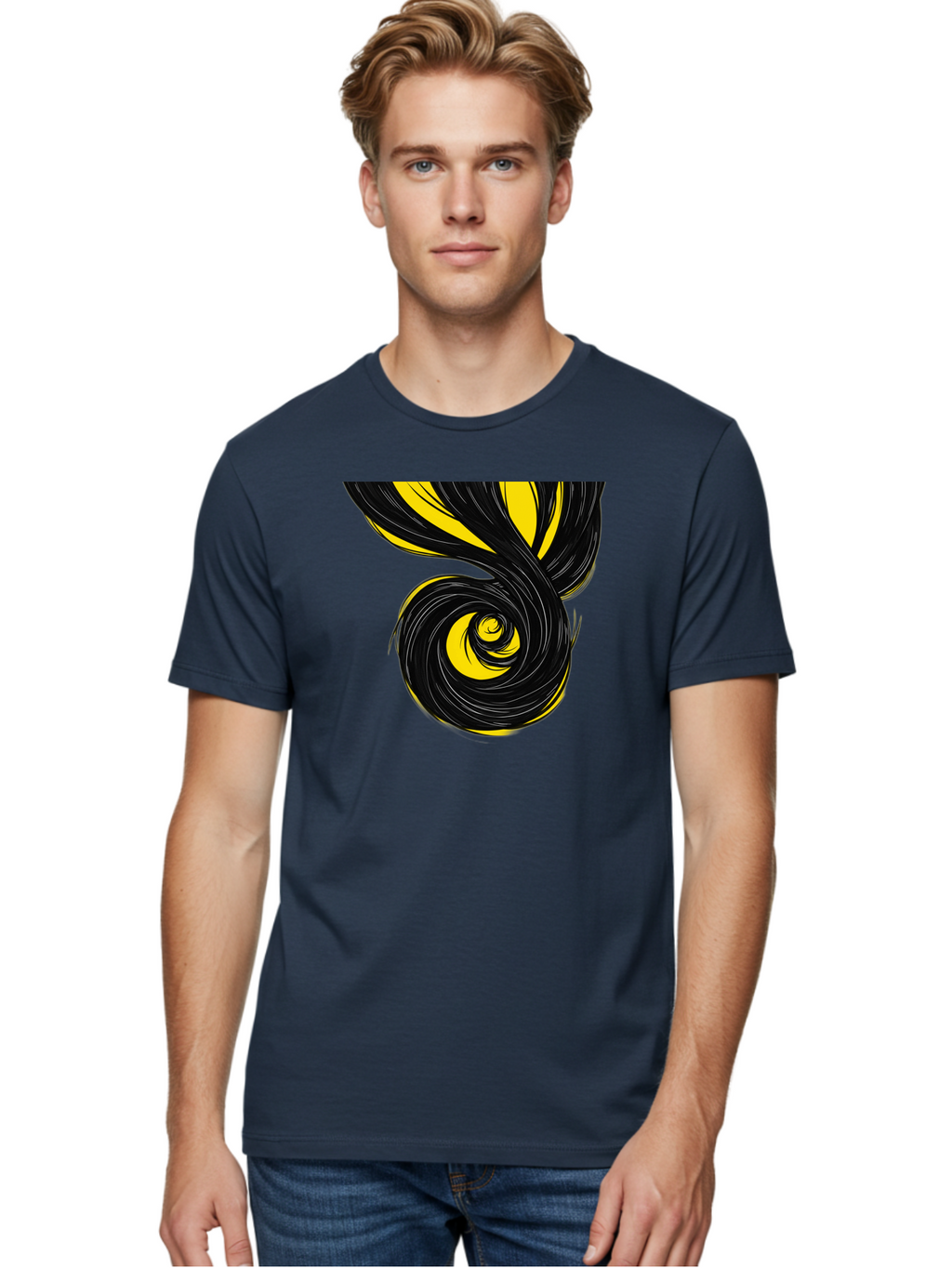 Black-And-Yellow-Swirl Men'S Graphic Tee, 100% Cotton, Comfortable Casual Summer Wear, Machine Washable, Vintage Camera, Old Camera, Antique Camera, Black Camera, Classic Photography, Photography Equipment, Nostalgic Device, Film Camera, Bak056