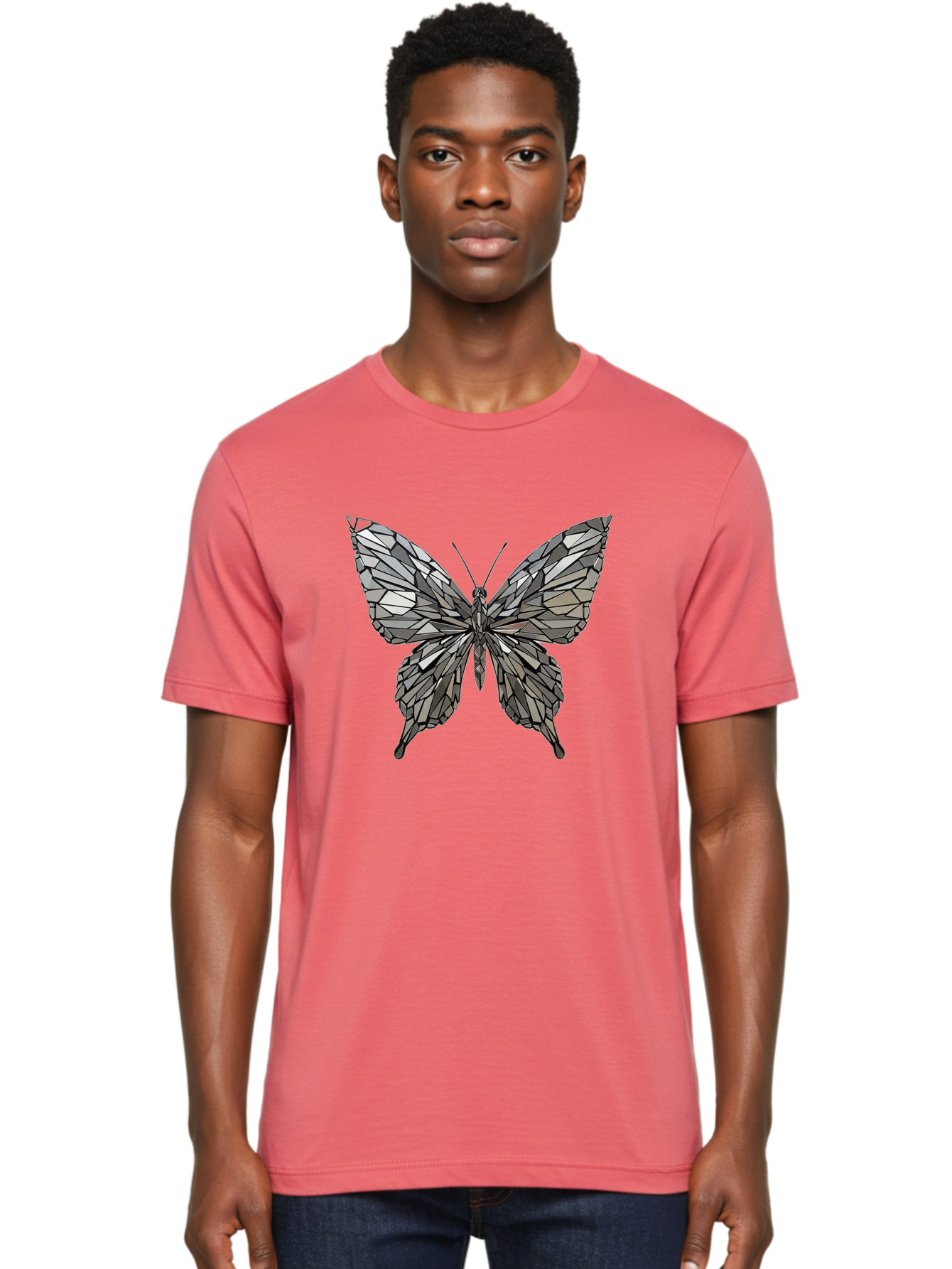 Black-Butterfly-Mosaic Men'S Graphic Tee, 100% Cotton, Comfortable Casual Summer Wear, Machine Washable, Vintage Camera, Old Camera, Antique Camera, Black Camera, Classic Photography, Photography Equipment, Nostalgic Device, Film Camera, Bak059
