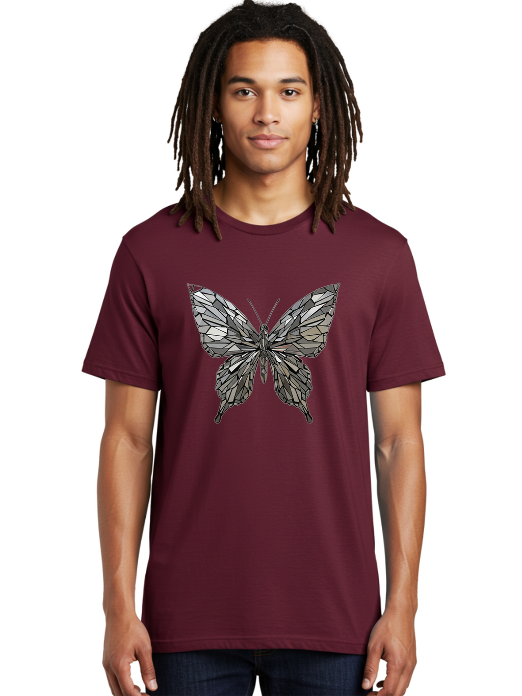 Black-Butterfly-Mosaic Men'S Graphic Tee, 100% Cotton, Comfortable Casual Summer Wear, Machine Washable, Vintage Camera, Old Camera, Antique Camera, Black Camera, Classic Photography, Photography Equipment, Nostalgic Device, Film Camera, Bak059