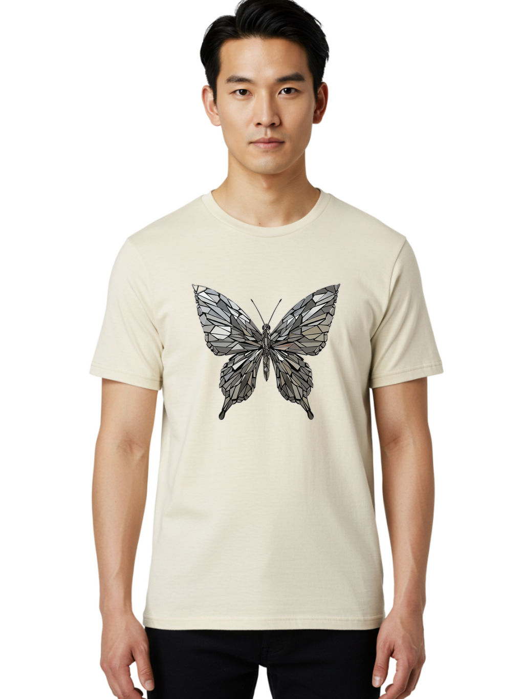 Black-Butterfly-Mosaic Men'S Graphic Tee, 100% Cotton, Comfortable Casual Summer Wear, Machine Washable, Vintage Camera, Old Camera, Antique Camera, Black Camera, Classic Photography, Photography Equipment, Nostalgic Device, Film Camera, Bak059