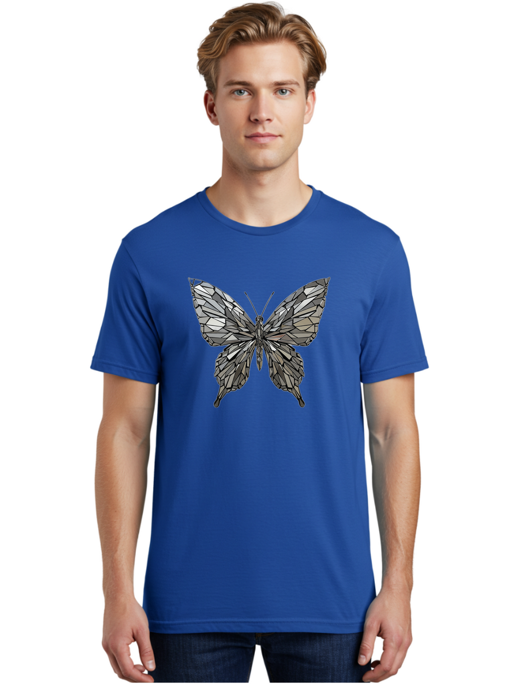 Black-Butterfly-Mosaic Men'S Graphic Tee, 100% Cotton, Comfortable Casual Summer Wear, Machine Washable, Vintage Camera, Old Camera, Antique Camera, Black Camera, Classic Photography, Photography Equipment, Nostalgic Device, Film Camera, Bak059