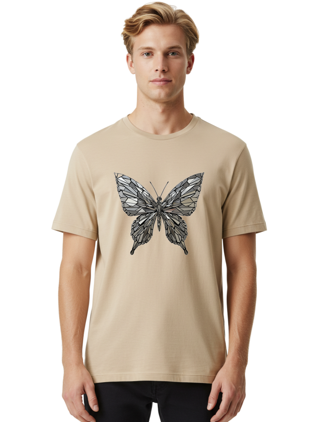 Black-Butterfly-Mosaic Men'S Graphic Tee, 100% Cotton, Comfortable Casual Summer Wear, Machine Washable, Vintage Camera, Old Camera, Antique Camera, Black Camera, Classic Photography, Photography Equipment, Nostalgic Device, Film Camera, Bak059