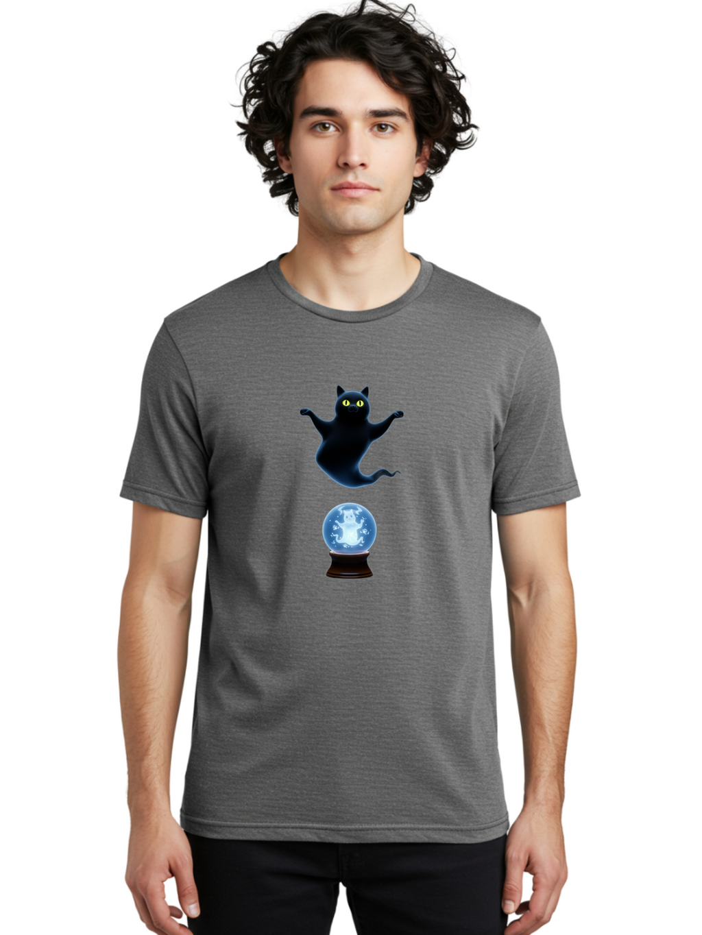 Black-Cat-And-Crystal-Ball Men'S Graphic Tee, 100% Cotton, Comfortable Casual Summer Wear, Machine Washable, Vintage Camera, Old Camera, Antique Camera, Black Camera, Classic Photography, Photography Equipment, Nostalgic Device, Film Camera, Bak061