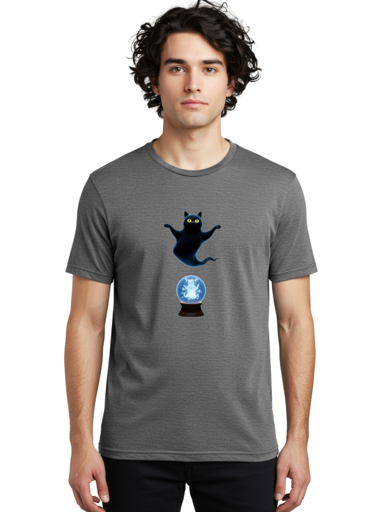 Black-Cat-And-Crystal-Ball Men'S Graphic Tee, 100% Cotton, Comfortable Casual Summer Wear, Machine Washable, Vintage Camera, Old Camera, Antique Camera, Black Camera, Classic Photography, Photography Equipment, Nostalgic Device, Film Camera, Bak061