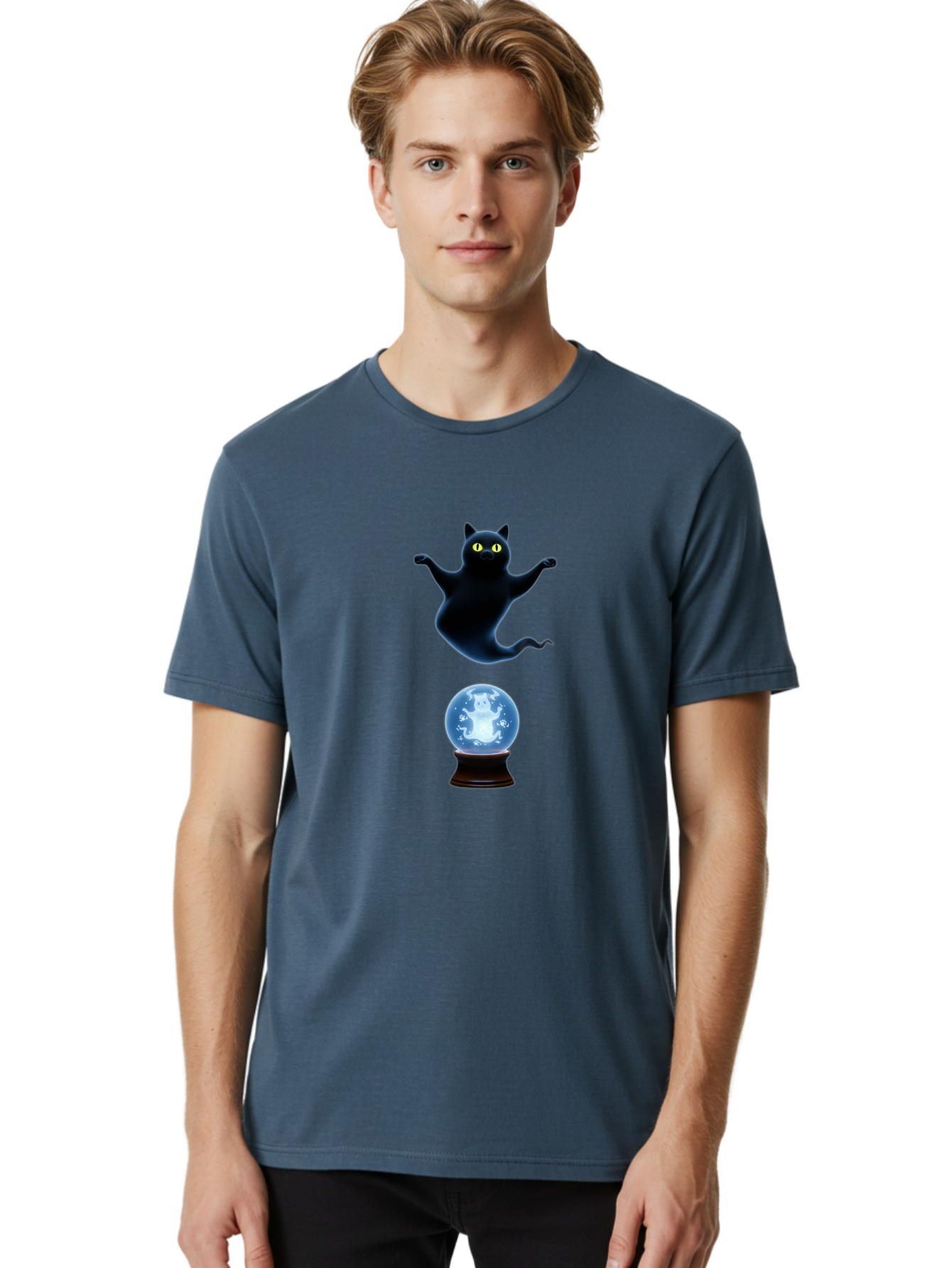 Black-Cat-And-Crystal-Ball Men'S Graphic Tee, 100% Cotton, Comfortable Casual Summer Wear, Machine Washable, Vintage Camera, Old Camera, Antique Camera, Black Camera, Classic Photography, Photography Equipment, Nostalgic Device, Film Camera, Bak061