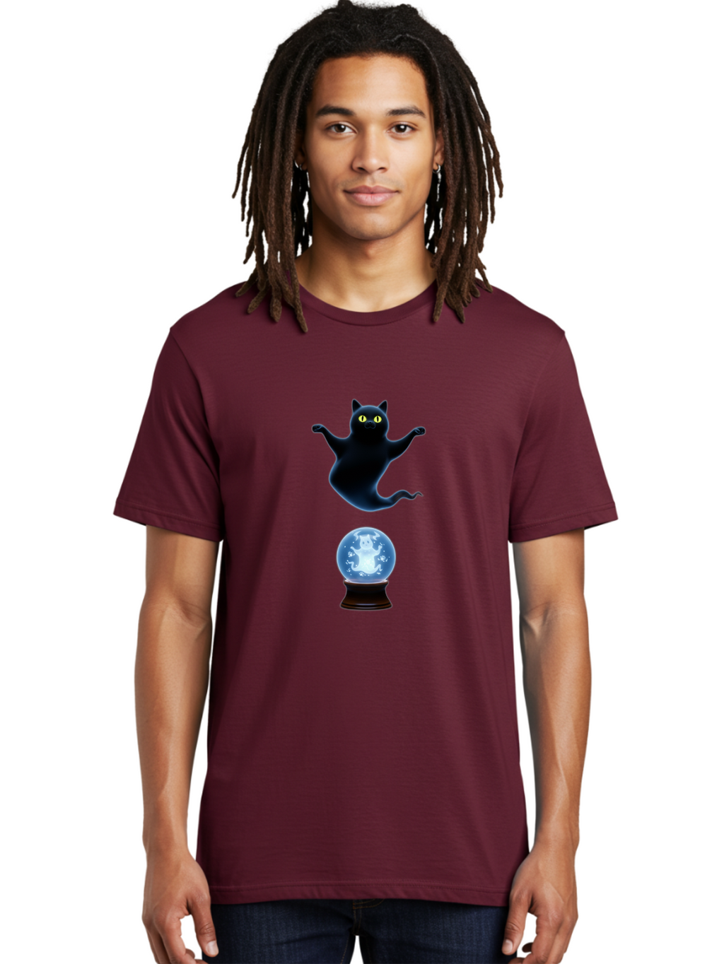Black-Cat-And-Crystal-Ball Men'S Graphic Tee, 100% Cotton, Comfortable Casual Summer Wear, Machine Washable, Vintage Camera, Old Camera, Antique Camera, Black Camera, Classic Photography, Photography Equipment, Nostalgic Device, Film Camera, Bak061