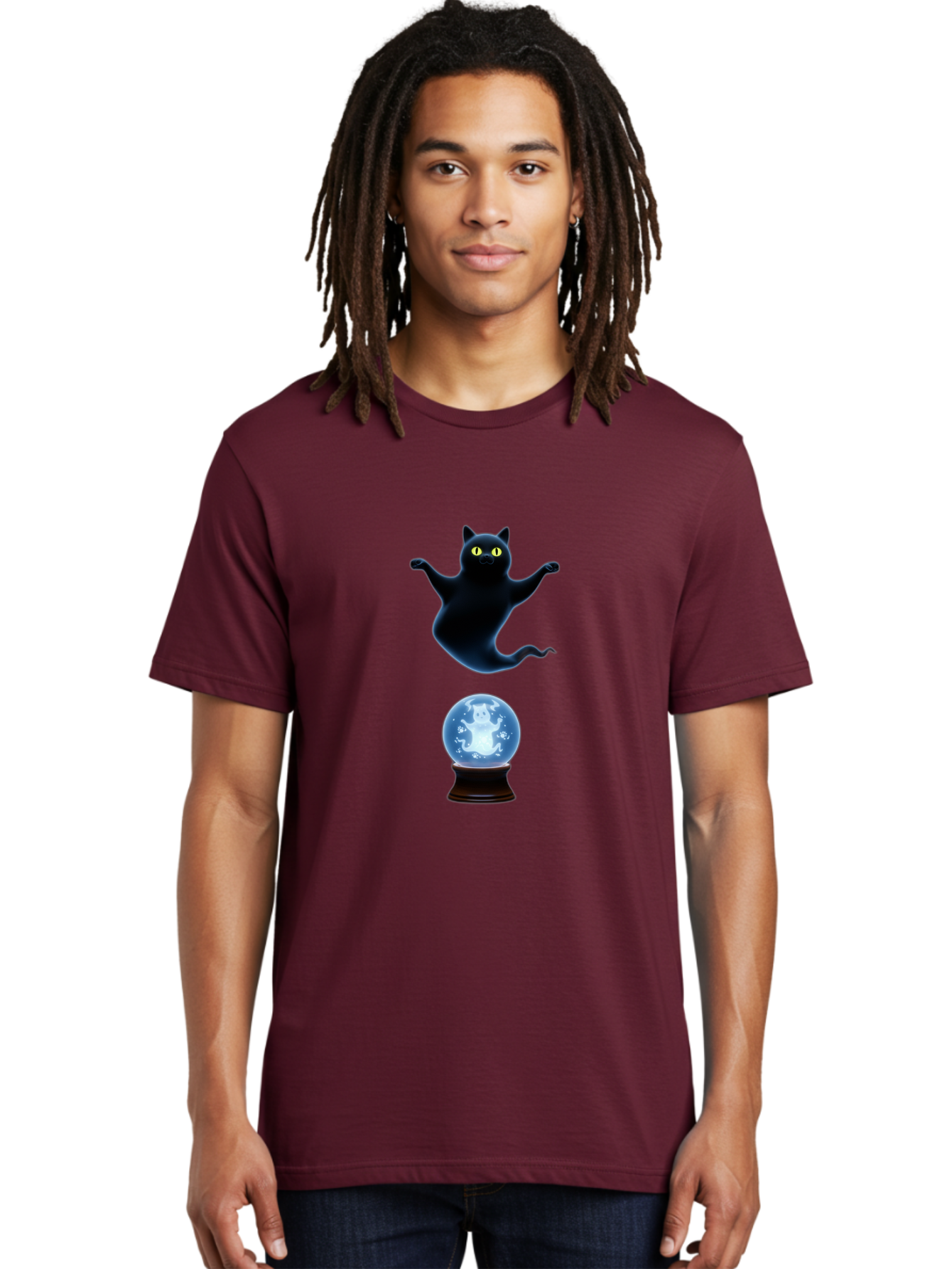 Black-Cat-And-Crystal-Ball Men'S Graphic Tee, 100% Cotton, Comfortable Casual Summer Wear, Machine Washable, Vintage Camera, Old Camera, Antique Camera, Black Camera, Classic Photography, Photography Equipment, Nostalgic Device, Film Camera, Bak061