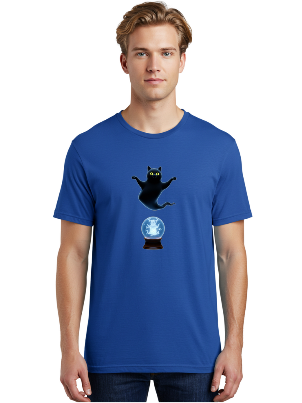 Black-Cat-And-Crystal-Ball Men'S Graphic Tee, 100% Cotton, Comfortable Casual Summer Wear, Machine Washable, Vintage Camera, Old Camera, Antique Camera, Black Camera, Classic Photography, Photography Equipment, Nostalgic Device, Film Camera, Bak061