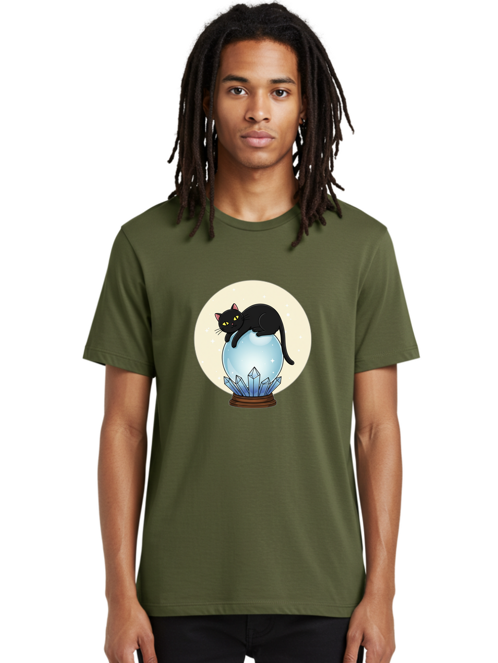 Black-Cat-Crystal-Ball Men'S Graphic Tee, 100% Cotton, Comfortable Casual Summer Wear, Machine Washable, Vintage Camera, Old Camera, Antique Camera, Black Camera, Classic Photography, Photography Equipment, Nostalgic Device, Film Camera, Bak062