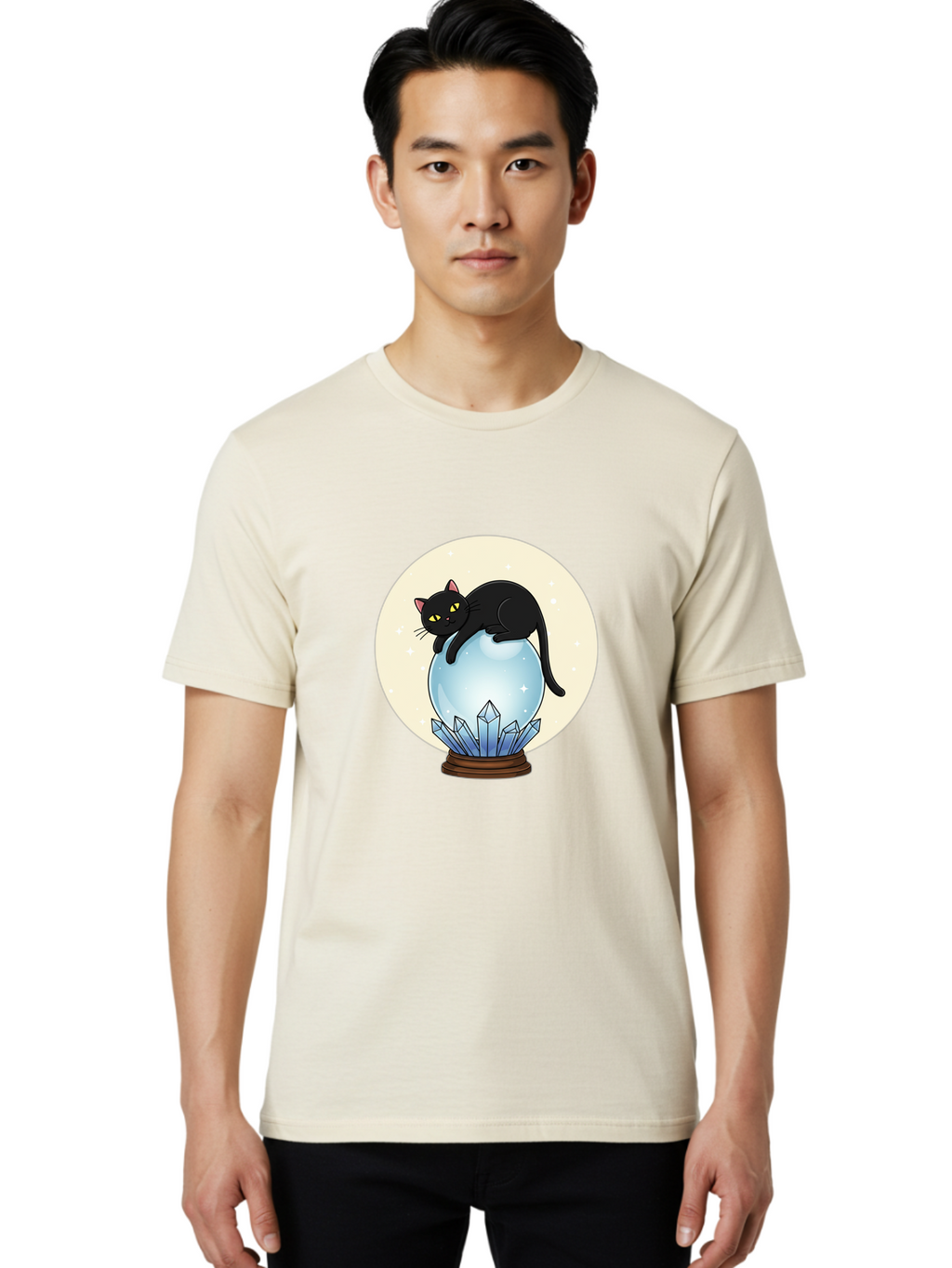 Black-Cat-Crystal-Ball Men'S Graphic Tee, 100% Cotton, Comfortable Casual Summer Wear, Machine Washable, Vintage Camera, Old Camera, Antique Camera, Black Camera, Classic Photography, Photography Equipment, Nostalgic Device, Film Camera, Bak062