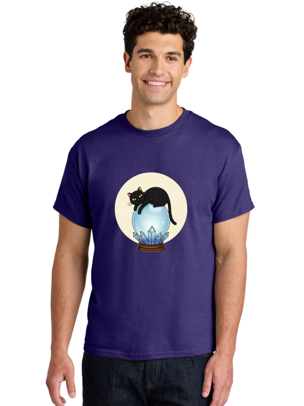 Black-Cat-Crystal-Ball Men'S Graphic Tee, 100% Cotton, Comfortable Casual Summer Wear, Machine Washable, Vintage Camera, Old Camera, Antique Camera, Black Camera, Classic Photography, Photography Equipment, Nostalgic Device, Film Camera, Bak062