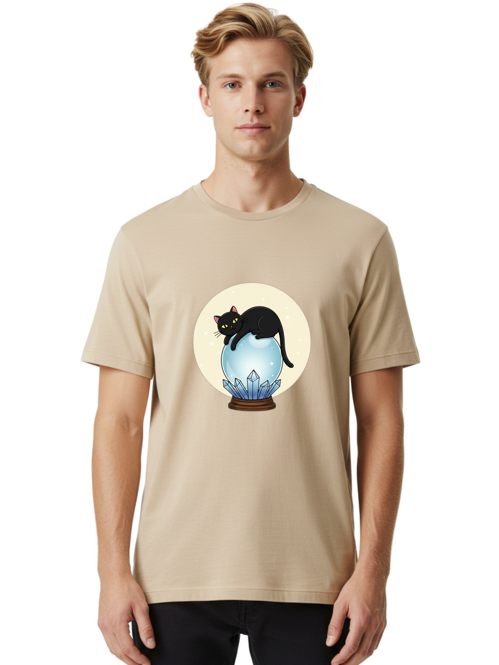 Black-Cat-Crystal-Ball Men'S Graphic Tee, 100% Cotton, Comfortable Casual Summer Wear, Machine Washable, Vintage Camera, Old Camera, Antique Camera, Black Camera, Classic Photography, Photography Equipment, Nostalgic Device, Film Camera, Bak062