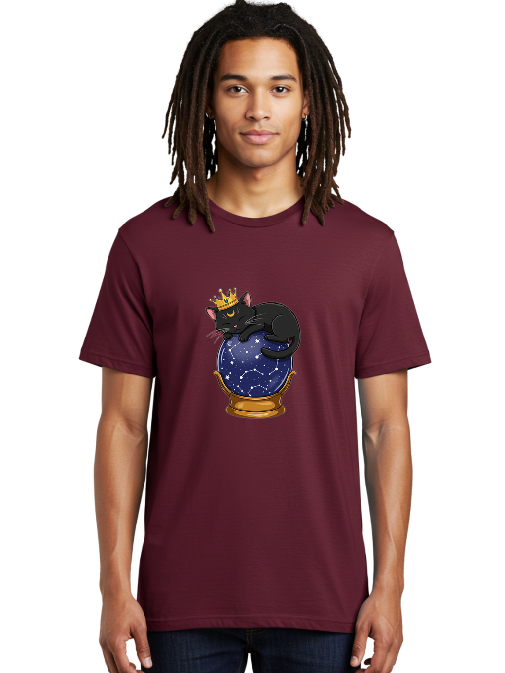Black-Cat-On-Crystal-Ball-1 Men'S Graphic Tee, 100% Cotton, Comfortable Casual Summer Wear, Machine Washable, Vintage Camera, Old Camera, Antique Camera, Black Camera, Classic Photography, Photography Equipment, Nostalgic Device, Film Camera, Bak063