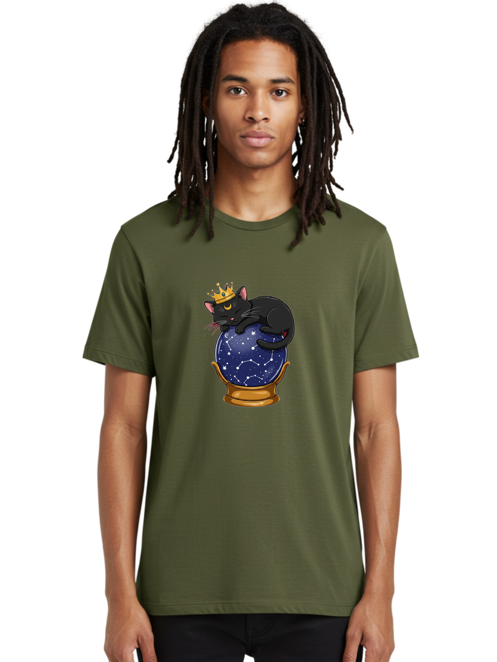 Black-Cat-On-Crystal-Ball-1 Men'S Graphic Tee, 100% Cotton, Comfortable Casual Summer Wear, Machine Washable, Vintage Camera, Old Camera, Antique Camera, Black Camera, Classic Photography, Photography Equipment, Nostalgic Device, Film Camera, Bak063