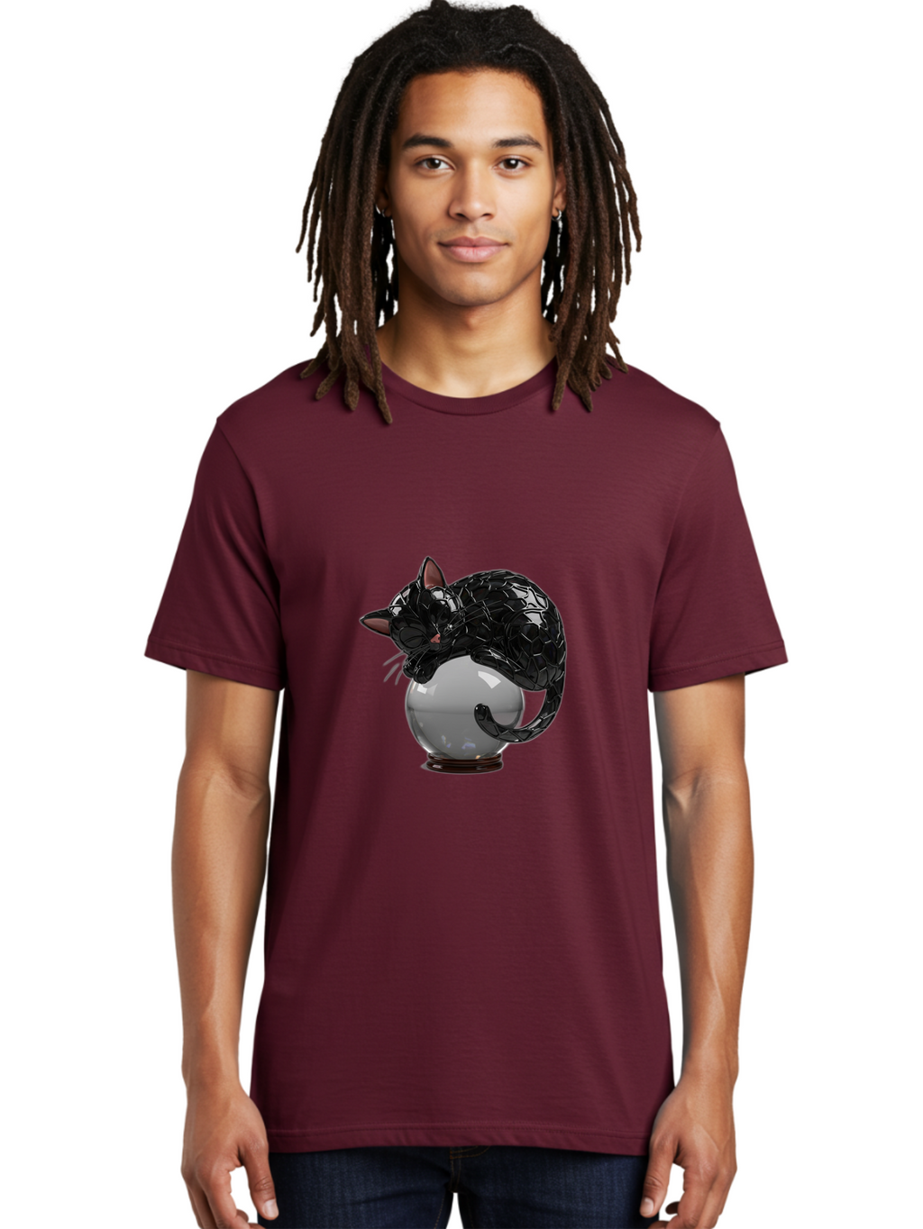 Black-Cat-On-Crystal-Ball-2 Men'S Graphic Tee, 100% Cotton, Comfortable Casual Summer Wear, Machine Washable, Vintage Camera, Old Camera, Antique Camera, Black Camera, Classic Photography, Photography Equipment, Nostalgic Device, Film Camera, Bak064