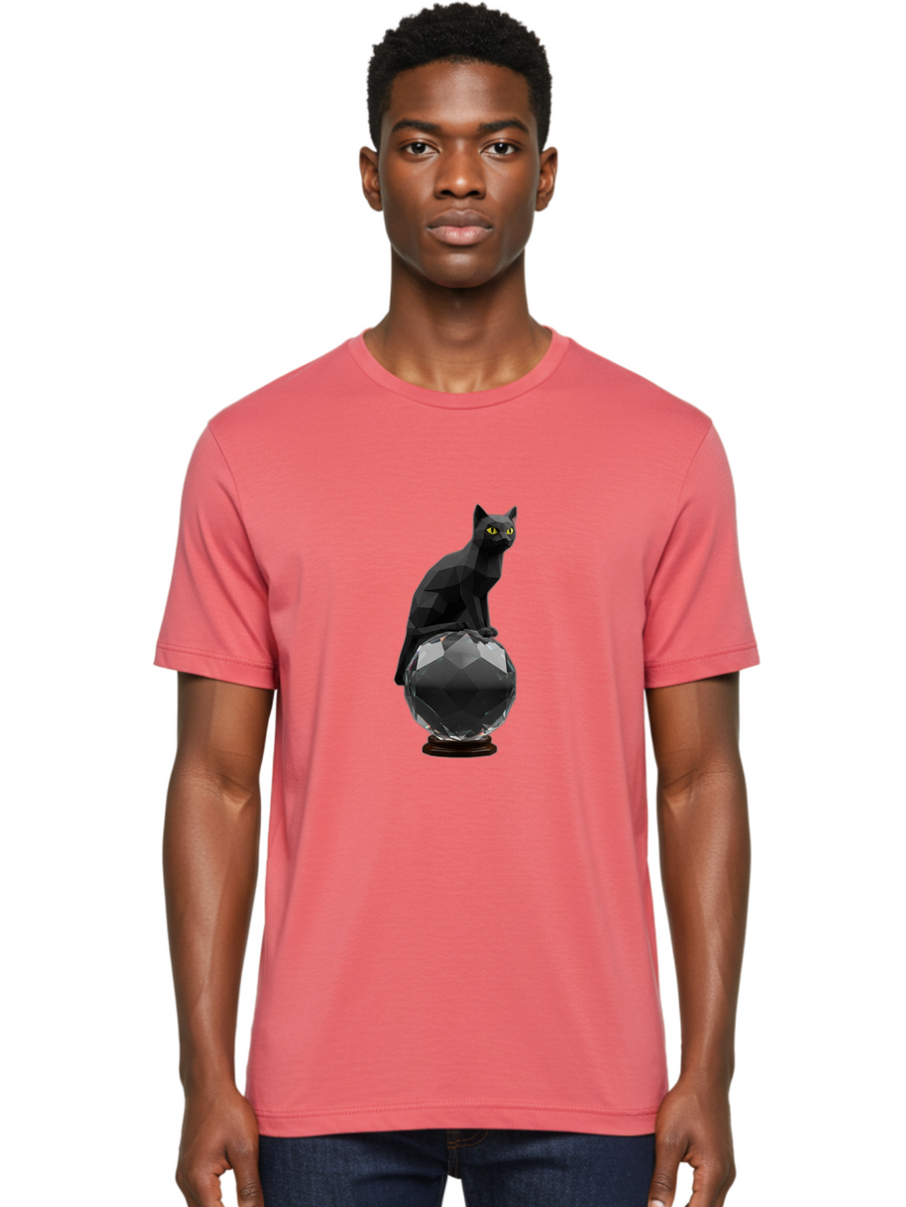 Black-Cat-On-Crystal-Ball Men'S Graphic Tee, 100% Cotton, Comfortable Casual Summer Wear, Machine Washable, Vintage Camera, Old Camera, Antique Camera, Black Camera, Classic Photography, Photography Equipment, Nostalgic Device, Film Camera, Bak065