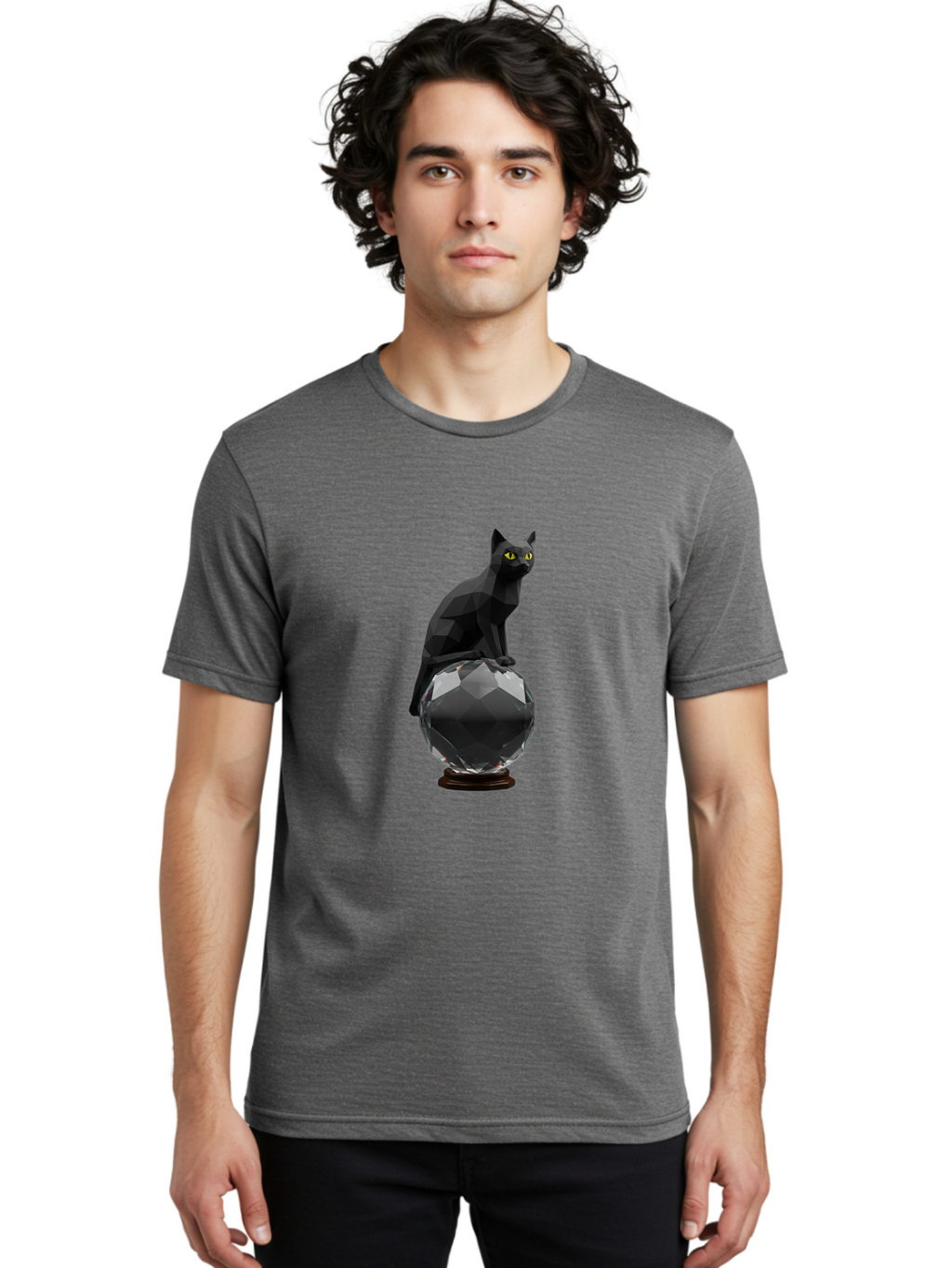 Black-Cat-On-Crystal-Ball Men'S Graphic Tee, 100% Cotton, Comfortable Casual Summer Wear, Machine Washable, Vintage Camera, Old Camera, Antique Camera, Black Camera, Classic Photography, Photography Equipment, Nostalgic Device, Film Camera, Bak065
