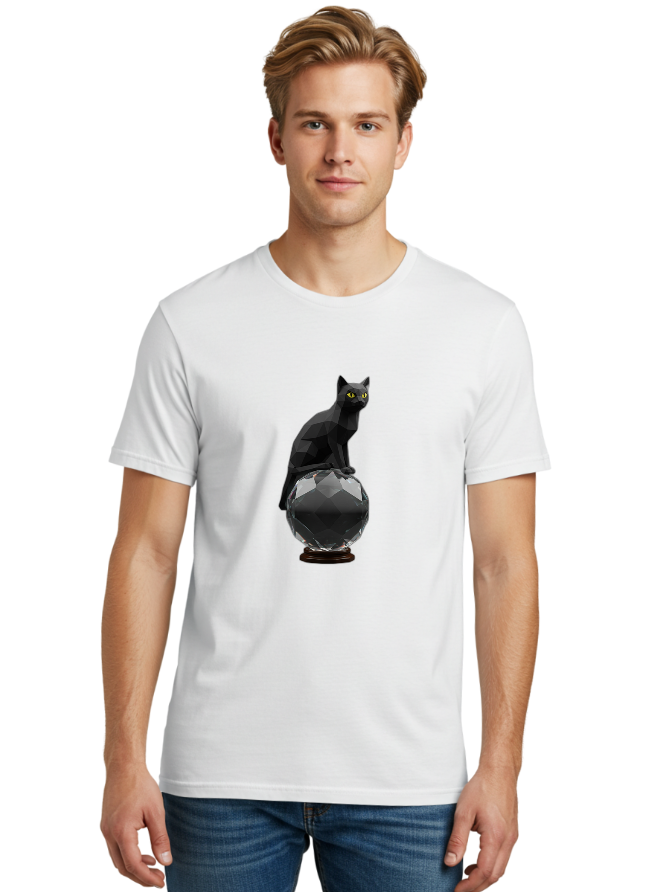 Black-Cat-On-Crystal-Ball Men'S Graphic Tee, 100% Cotton, Comfortable Casual Summer Wear, Machine Washable, Vintage Camera, Old Camera, Antique Camera, Black Camera, Classic Photography, Photography Equipment, Nostalgic Device, Film Camera, Bak065