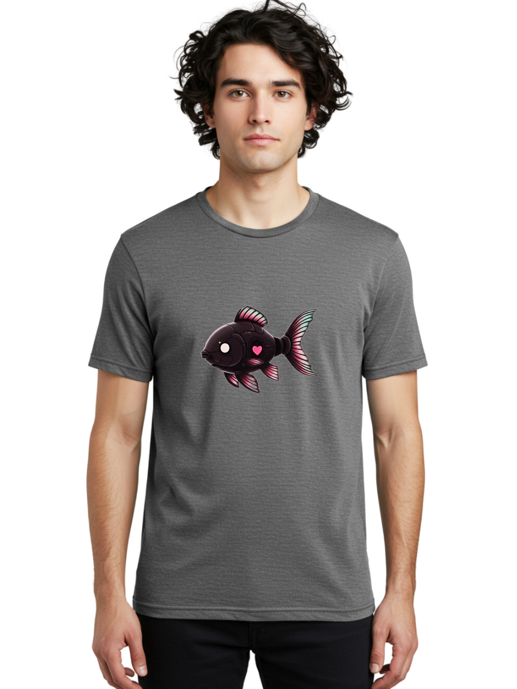 Black-Fish-With-Pink-Heart Men'S Graphic Tee, 100% Cotton, Comfortable Casual Summer Wear, Machine Washable, Vintage Camera, Old Camera, Antique Camera, Black Camera, Classic Photography, Photography Equipment, Nostalgic Device, Film Camera, Bak067