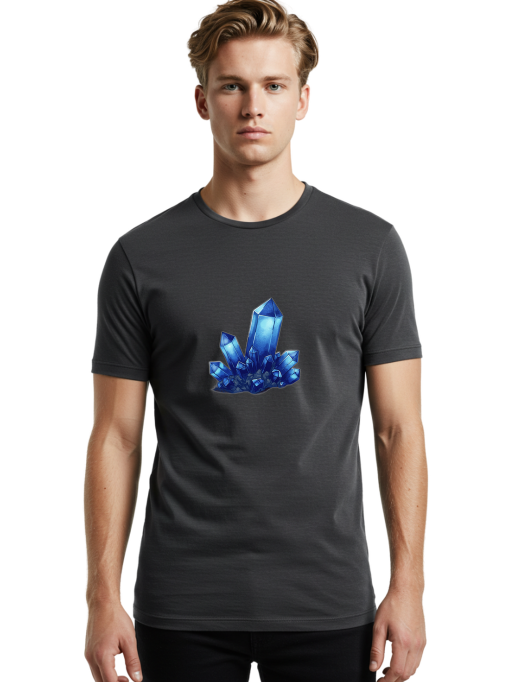 Blue-Crystal-Cluster-1 Men'S Graphic Tee, 100% Cotton, Comfortable Casual Summer Wear, Machine Washable, Vintage Camera, Old Camera, Antique Camera, Black Camera, Classic Photography, Photography Equipment, Nostalgic Device, Film Camera, Bak075