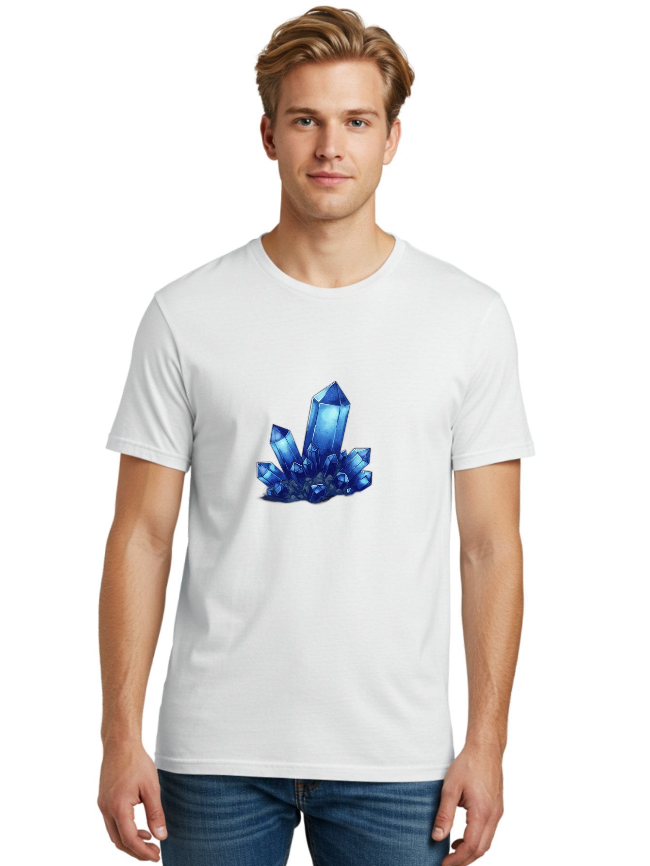 Blue-Crystal-Cluster-1 Men'S Graphic Tee, 100% Cotton, Comfortable Casual Summer Wear, Machine Washable, Vintage Camera, Old Camera, Antique Camera, Black Camera, Classic Photography, Photography Equipment, Nostalgic Device, Film Camera, Bak075