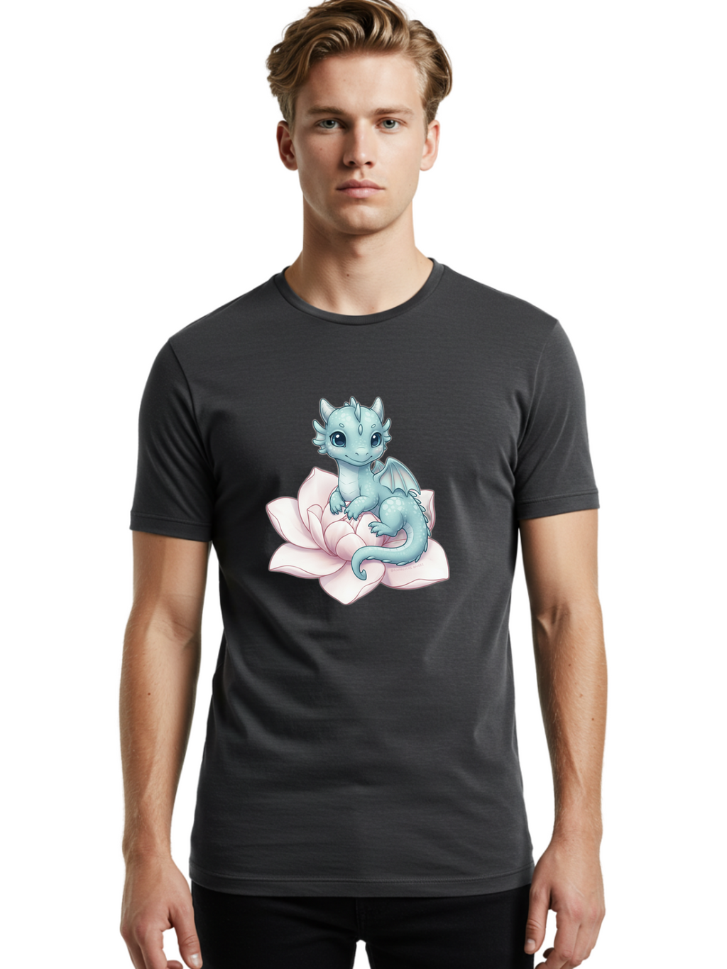 Blue-Dragon-On-Flower-1 Men'S Graphic Tee, 100% Cotton, Comfortable Casual Summer Wear, Machine Washable, Vintage Camera, Old Camera, Antique Camera, Black Camera, Classic Photography, Photography Equipment, Nostalgic Device, Film Camera, Bak077