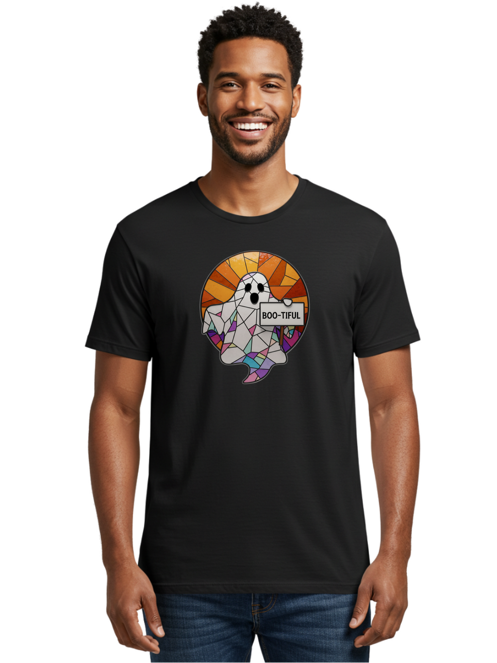 Boo-Tiful-Ghost-2 Men'S Graphic Tee, 100% Cotton, Comfortable Casual Summer Wear, Machine Washable, Vintage Camera, Old Camera, Antique Camera, Black Camera, Classic Photography, Photography Equipment, Nostalgic Device, Film Camera, Camera Art Bak094