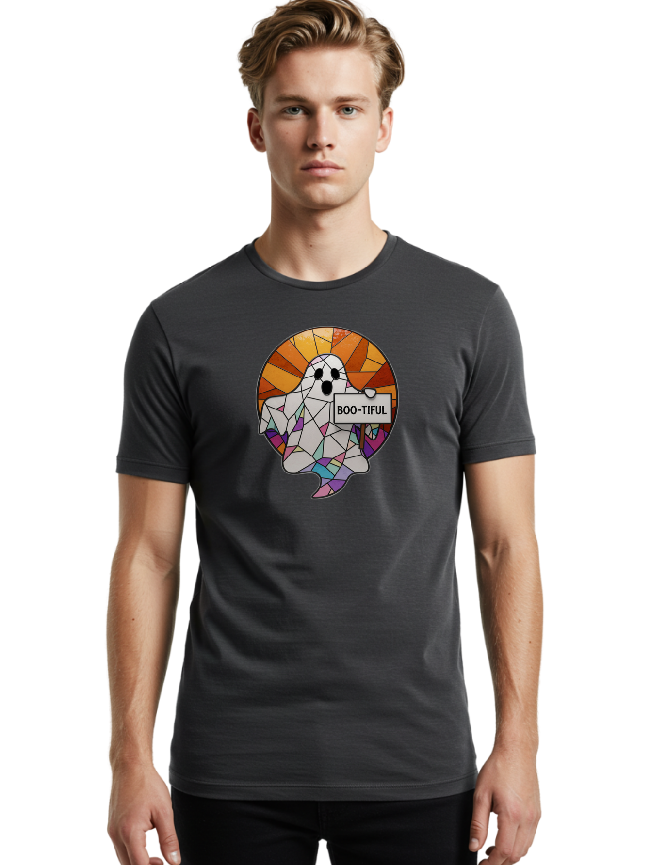 Boo-Tiful-Ghost-2 Men'S Graphic Tee, 100% Cotton, Comfortable Casual Summer Wear, Machine Washable, Vintage Camera, Old Camera, Antique Camera, Black Camera, Classic Photography, Photography Equipment, Nostalgic Device, Film Camera, Camera Art Bak094