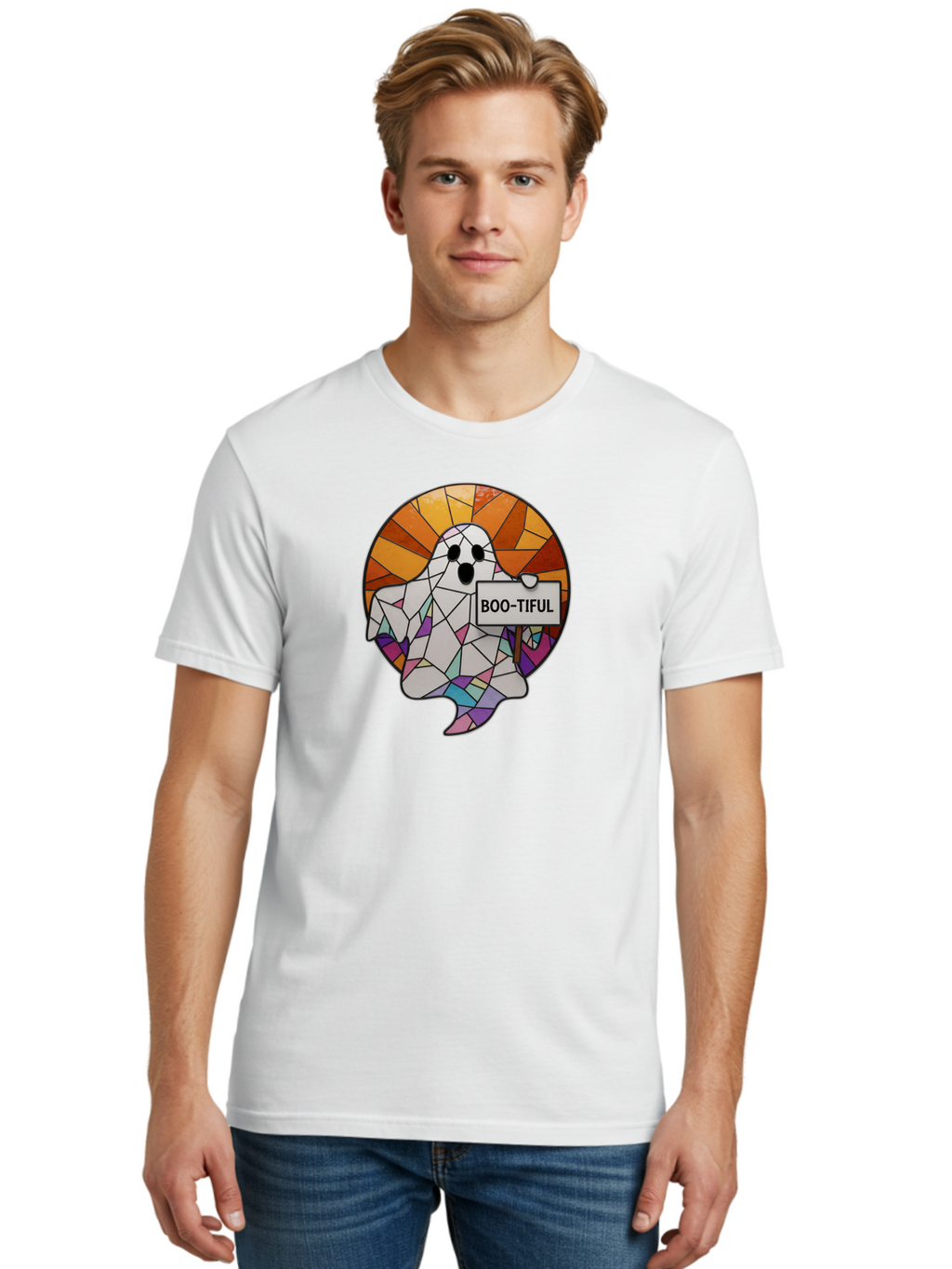 Boo-Tiful-Ghost-2 Men'S Graphic Tee, 100% Cotton, Comfortable Casual Summer Wear, Machine Washable, Vintage Camera, Old Camera, Antique Camera, Black Camera, Classic Photography, Photography Equipment, Nostalgic Device, Film Camera, Camera Art Bak094