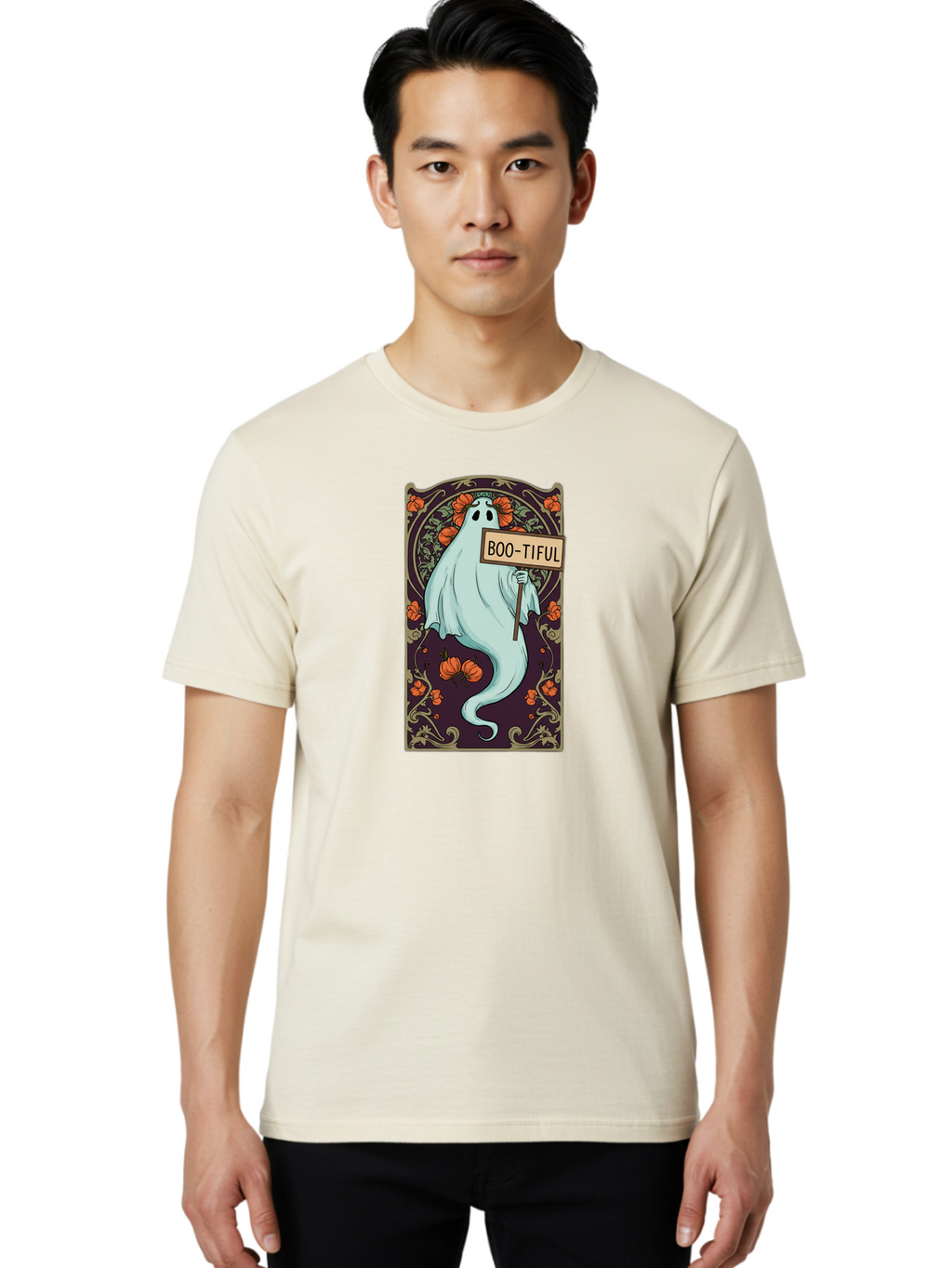 Boo-Tiful-Ghost-5 Men'S Graphic Tee, 100% Cotton, Comfortable Casual Summer Wear, Machine Washable, Vintage Camera, Old Camera, Antique Camera, Black Camera, Classic Photography, Photography Equipment, Nostalgic Device, Film Camera, Camera Art Bak097